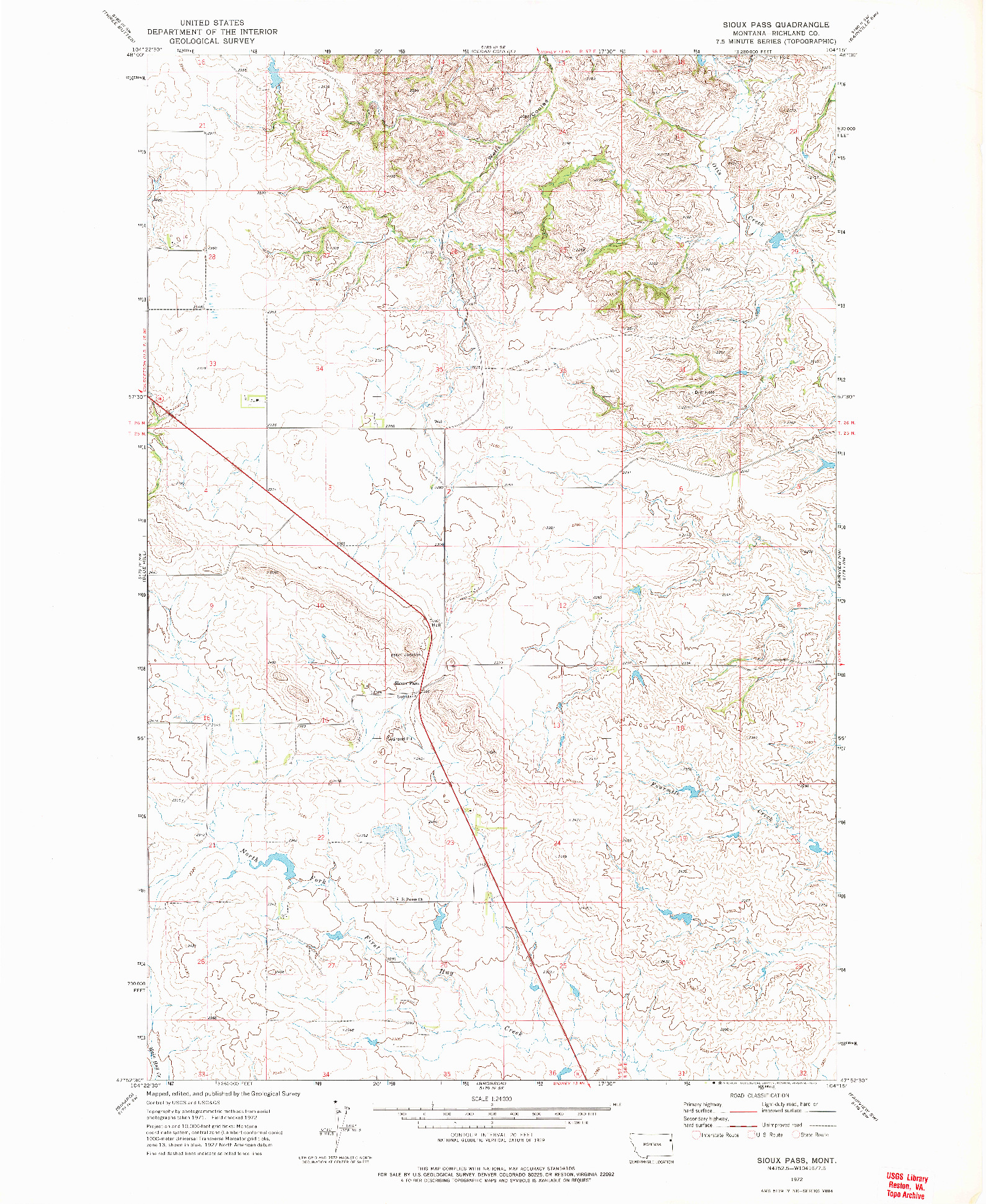 USGS 1:24000-SCALE QUADRANGLE FOR SIOUX PASS, MT 1972