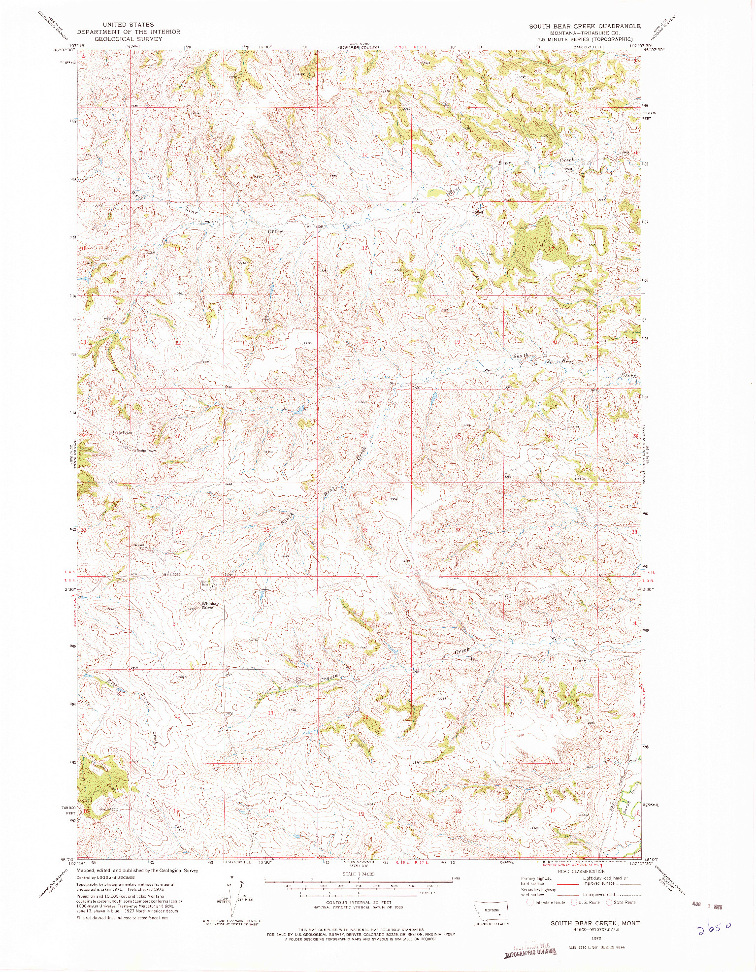 USGS 1:24000-SCALE QUADRANGLE FOR SOUTH BEAR CREEK, MT 1972