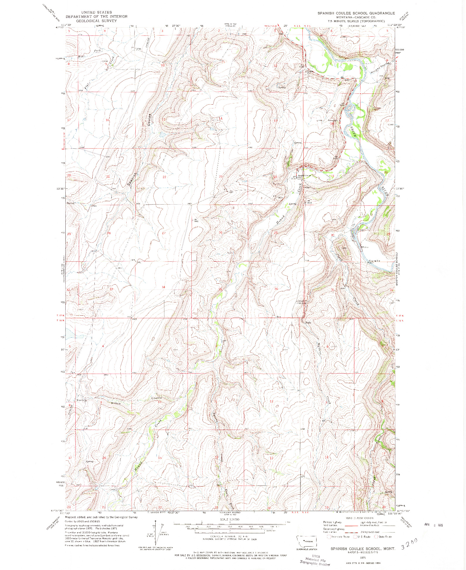 USGS 1:24000-SCALE QUADRANGLE FOR SPANISH COULEE SCHOOL, MT 1971