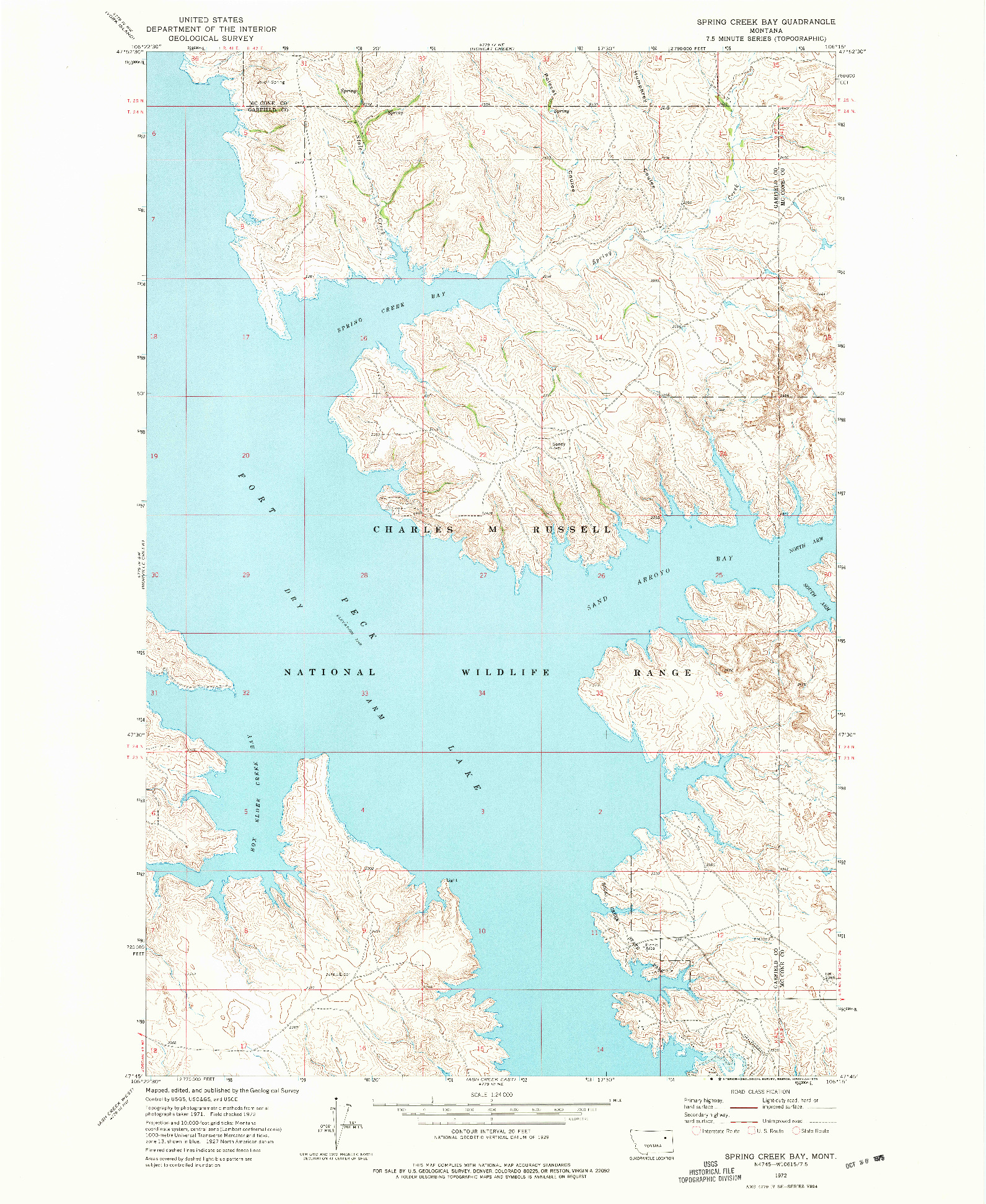 USGS 1:24000-SCALE QUADRANGLE FOR SPRING CREEK BAY, MT 1972