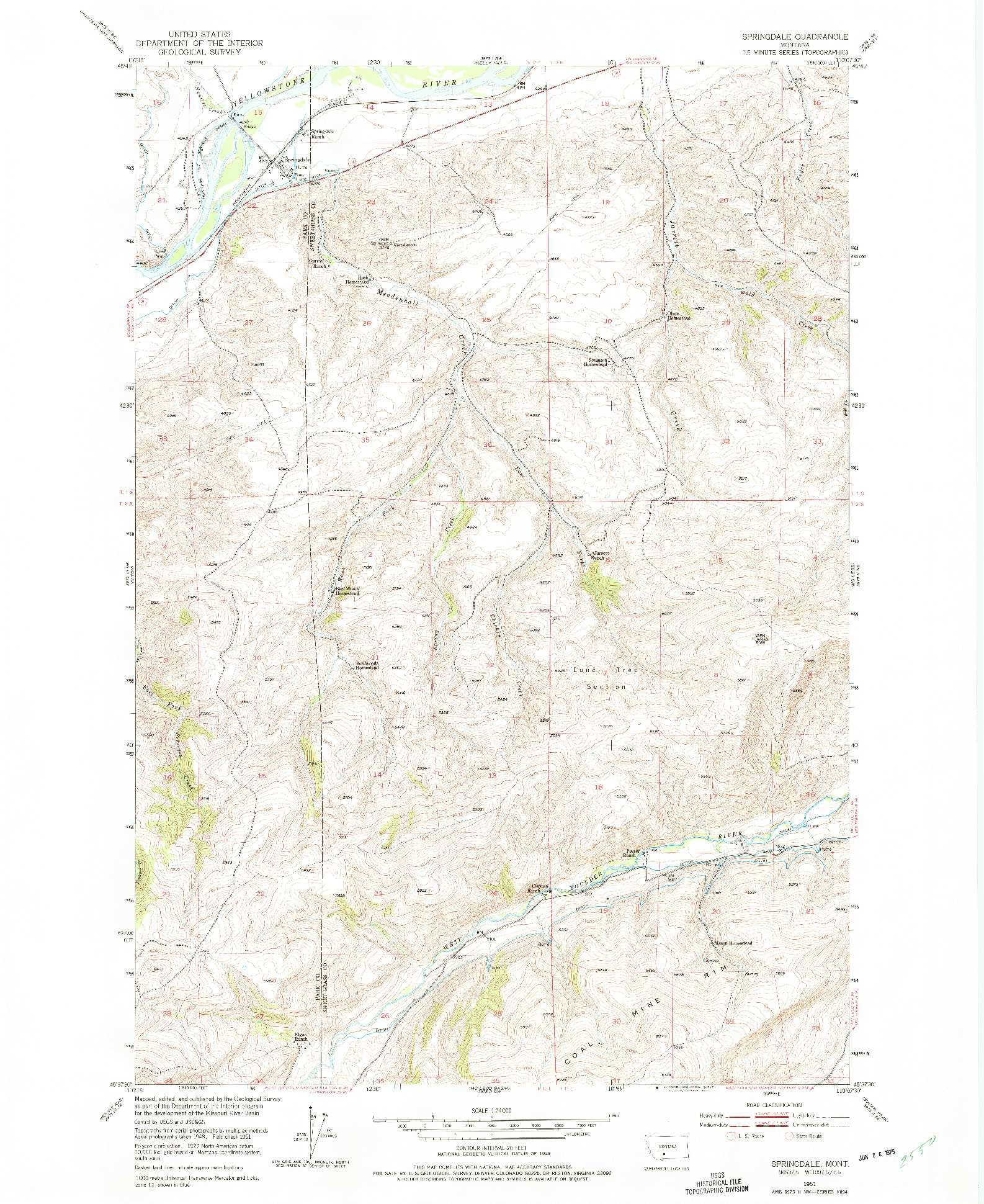 USGS 1:24000-SCALE QUADRANGLE FOR SPRINGDALE, MT 1951