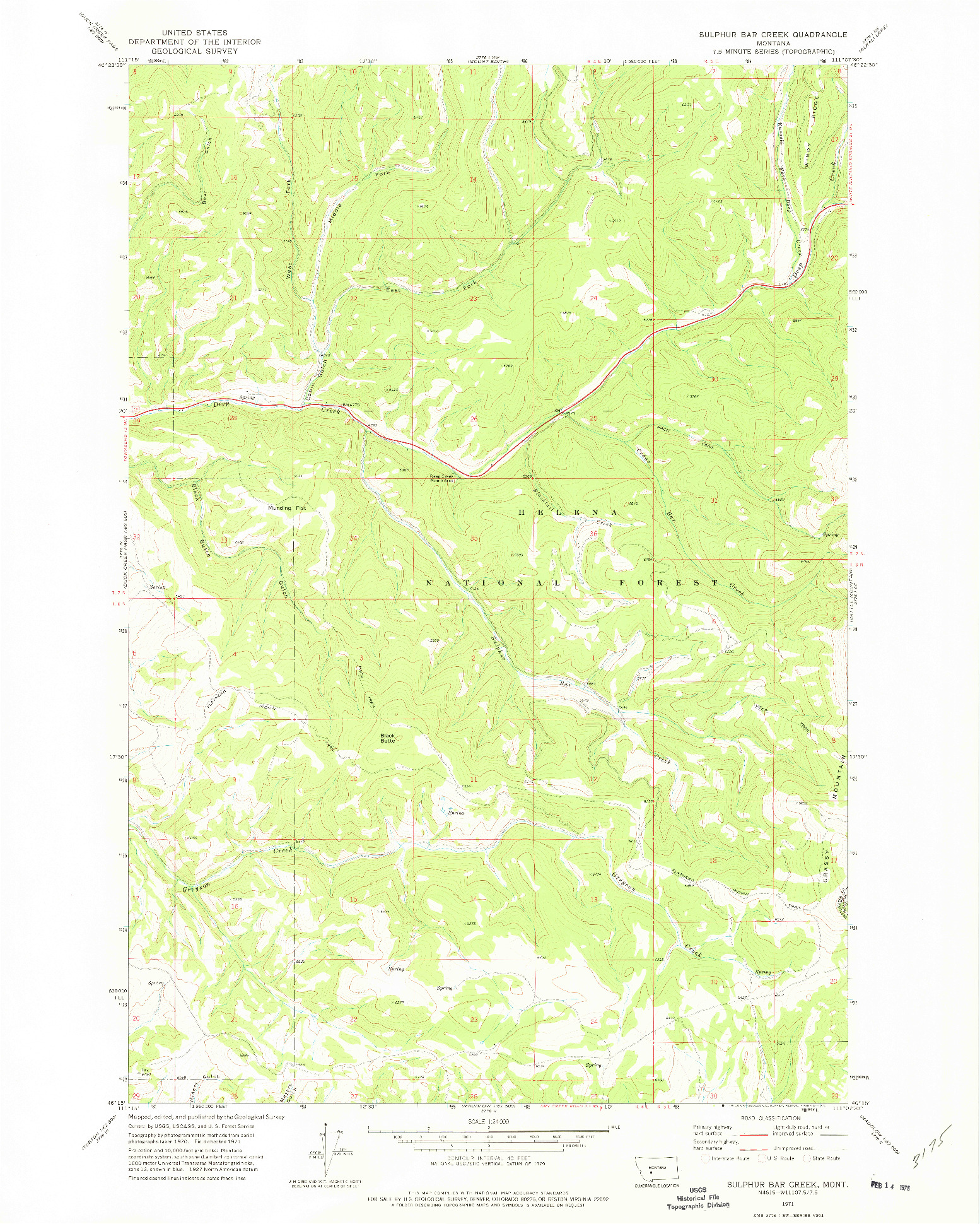 USGS 1:24000-SCALE QUADRANGLE FOR SULPHUR BAR CREEK, MT 1971