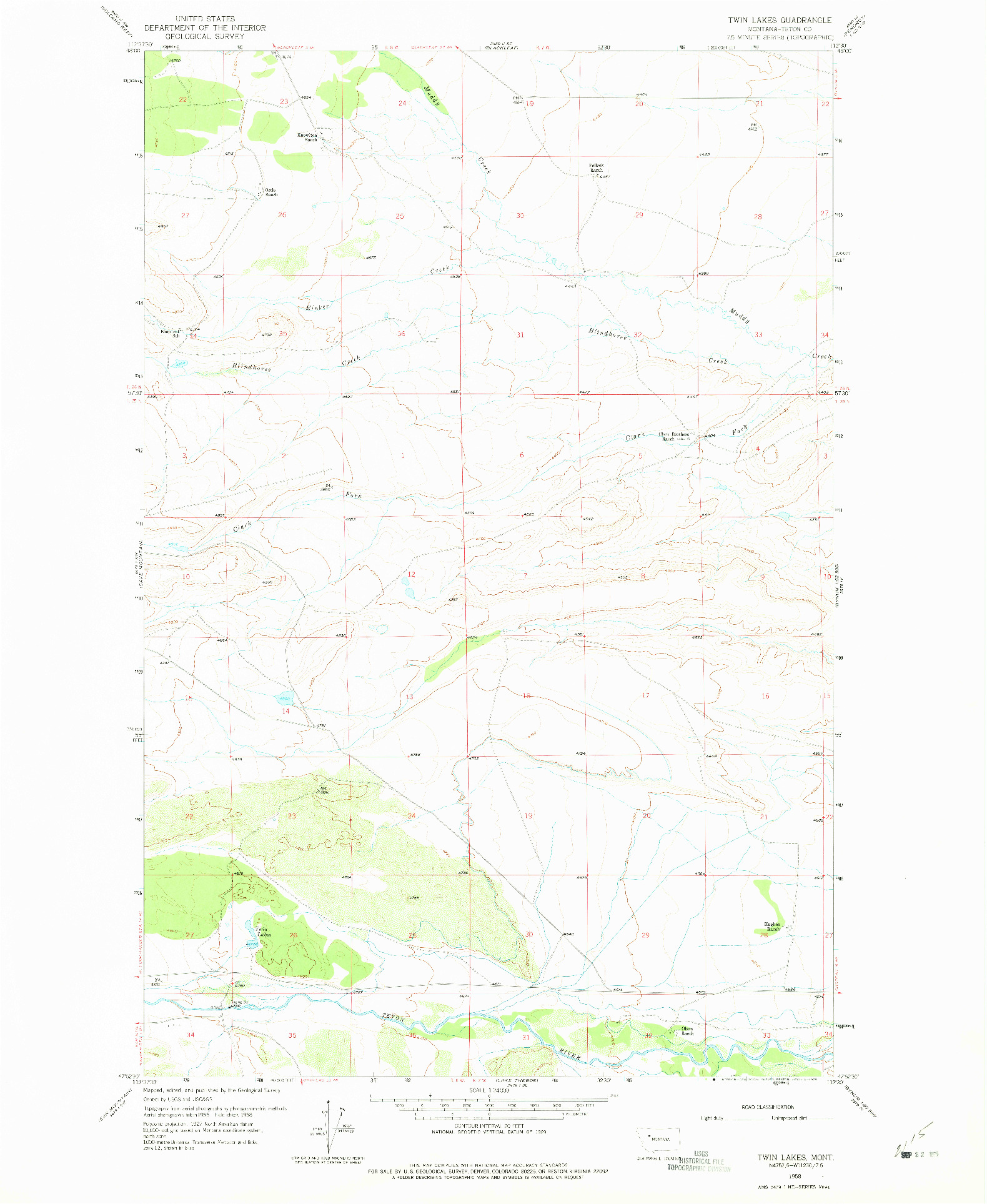 USGS 1:24000-SCALE QUADRANGLE FOR TWIN LAKES, MT 1958