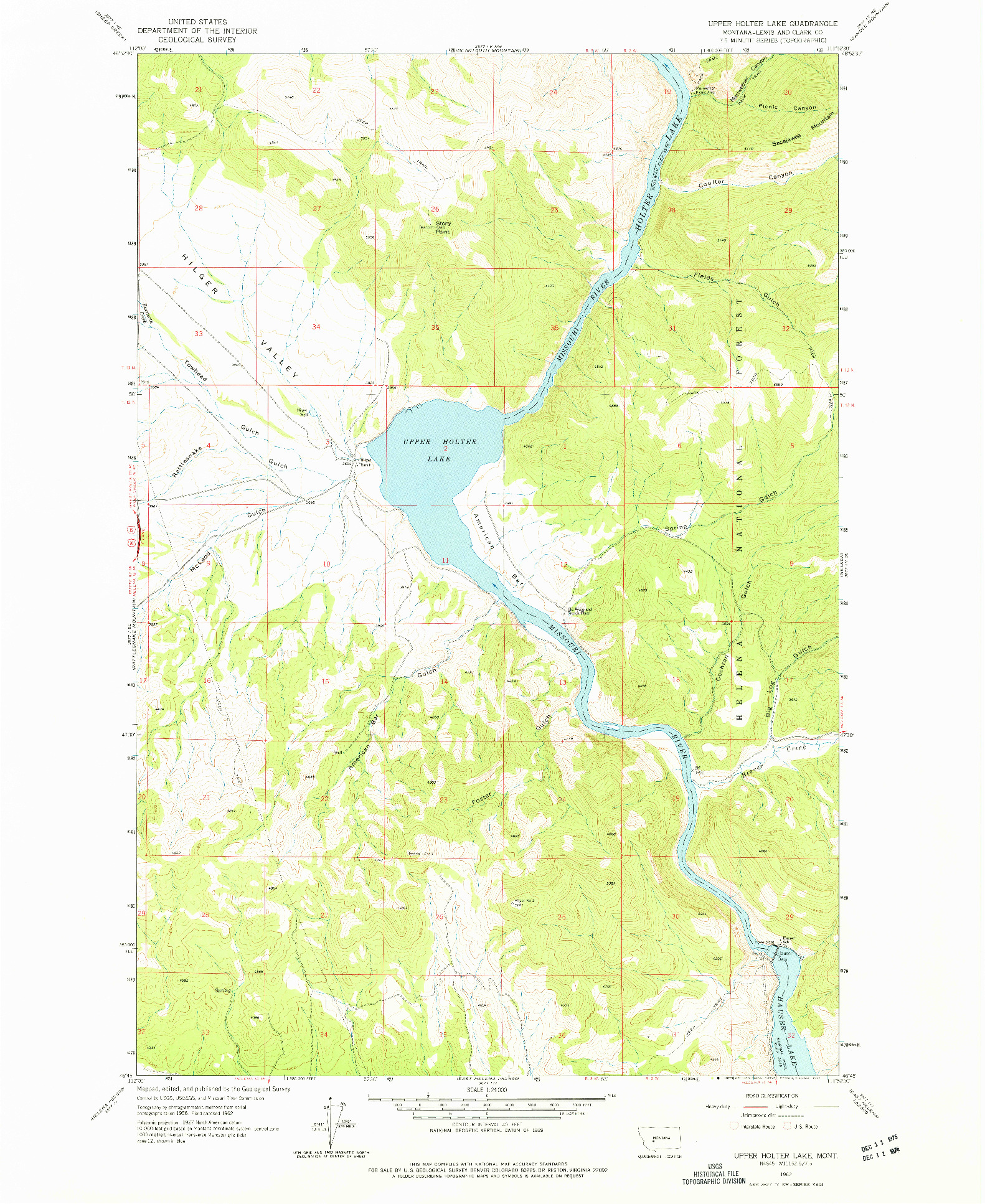 USGS 1:24000-SCALE QUADRANGLE FOR UPPER HOLTER LAKE, MT 1962