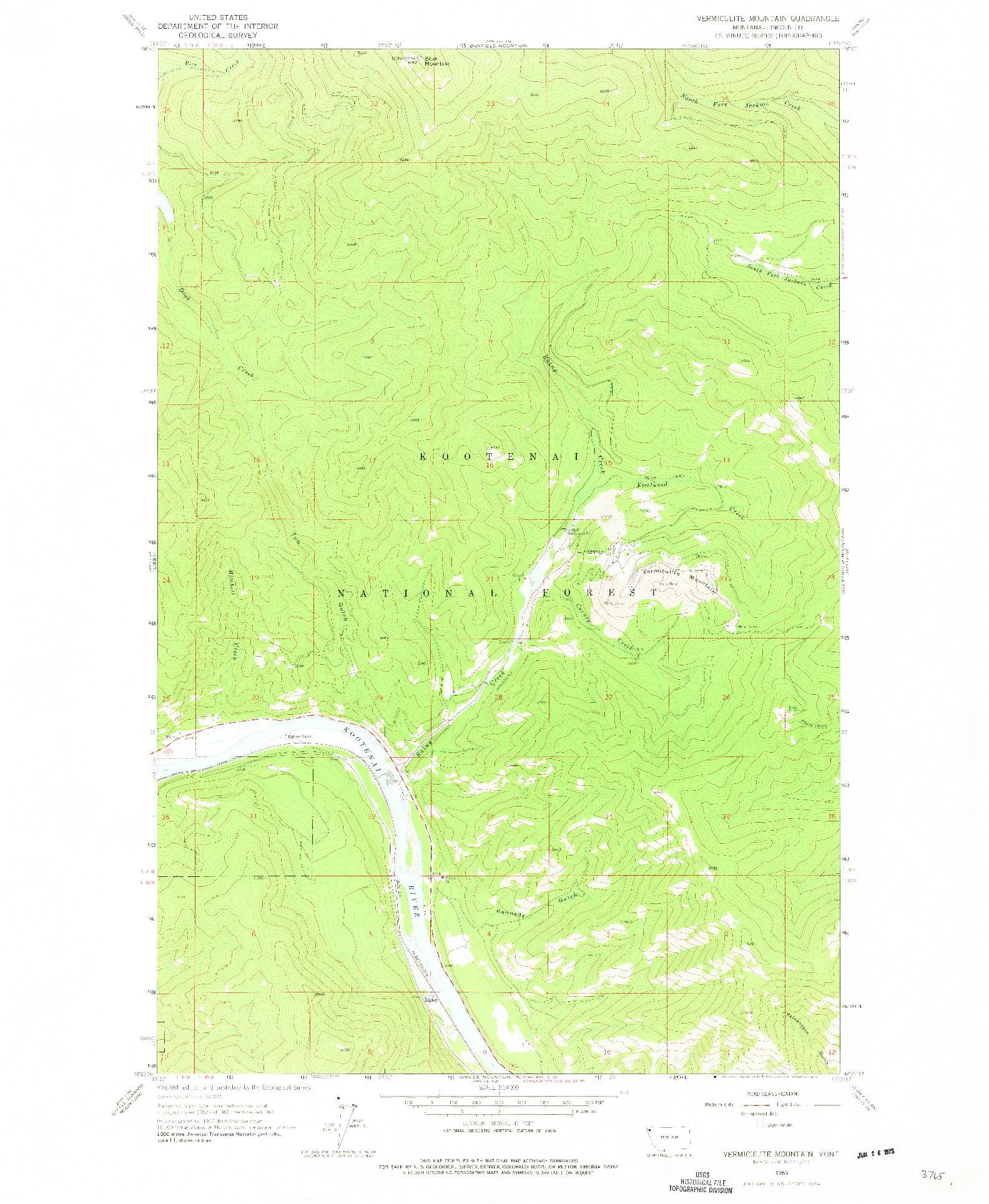 USGS 1:24000-SCALE QUADRANGLE FOR VERMICULITE MOUNTAIN, MT 1963
