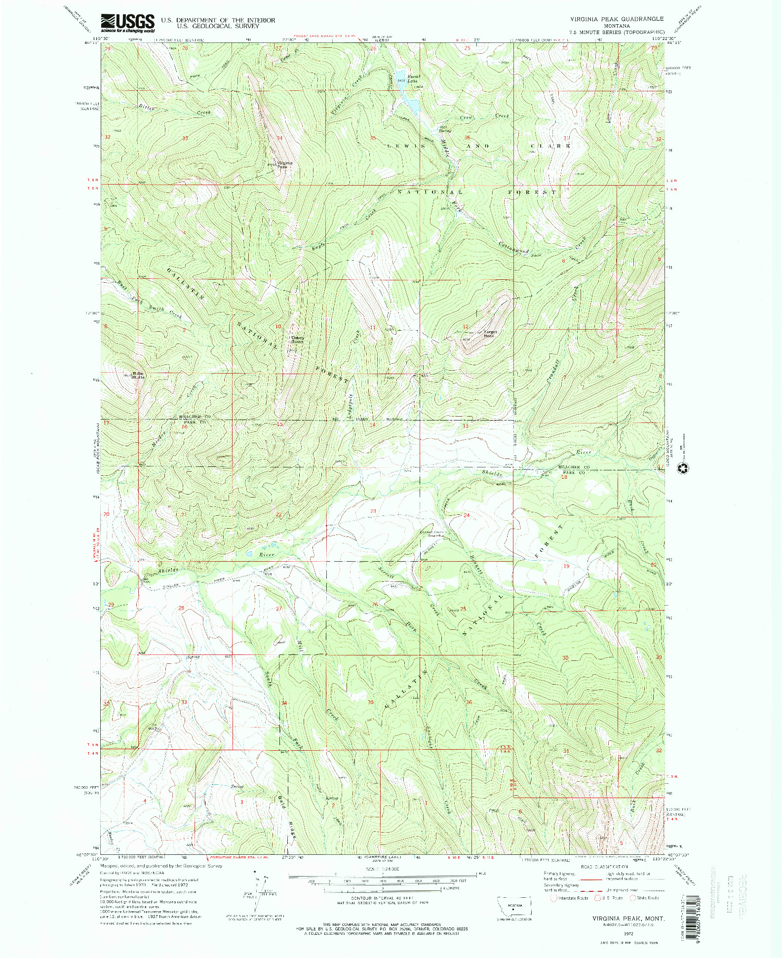 USGS 1:24000-SCALE QUADRANGLE FOR VIRGINIA PEAK, MT 1972
