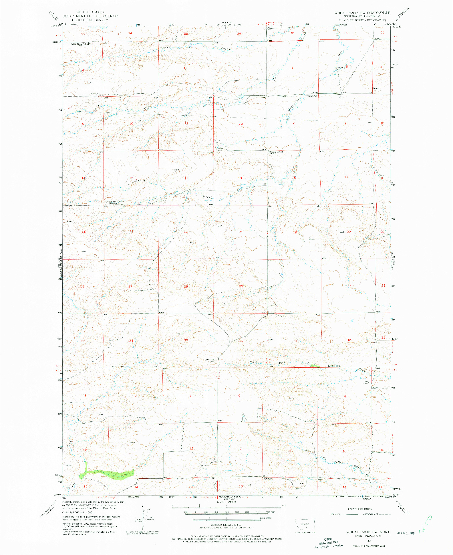 USGS 1:24000-SCALE QUADRANGLE FOR WHEAT BASIN SW, MT 1956