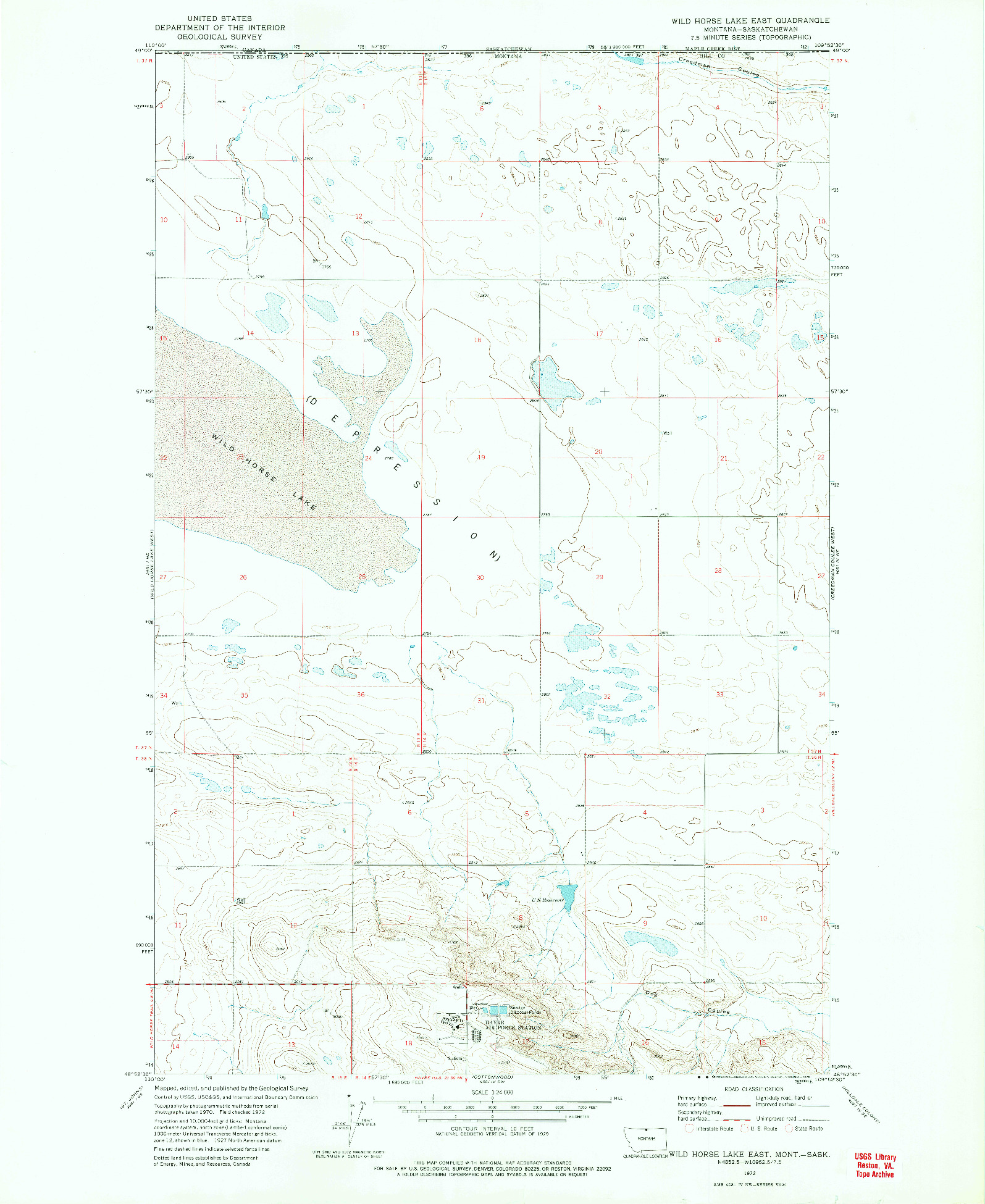 USGS 1:24000-SCALE QUADRANGLE FOR WILD HORSE LAKE EAST, MT 1972