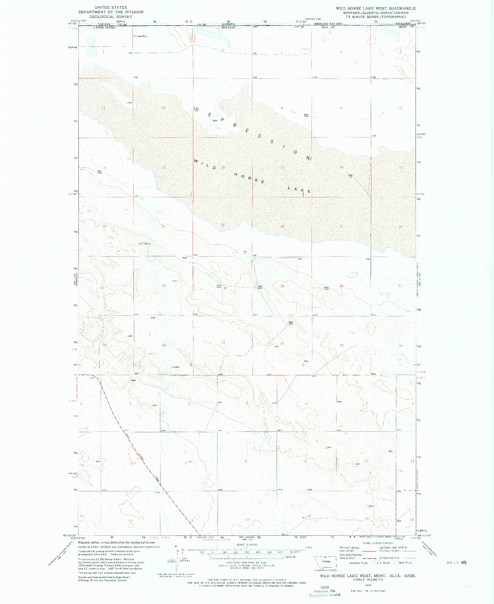 USGS 1:24000-SCALE QUADRANGLE FOR WILD HORSE LAKE WEST, MT 1972