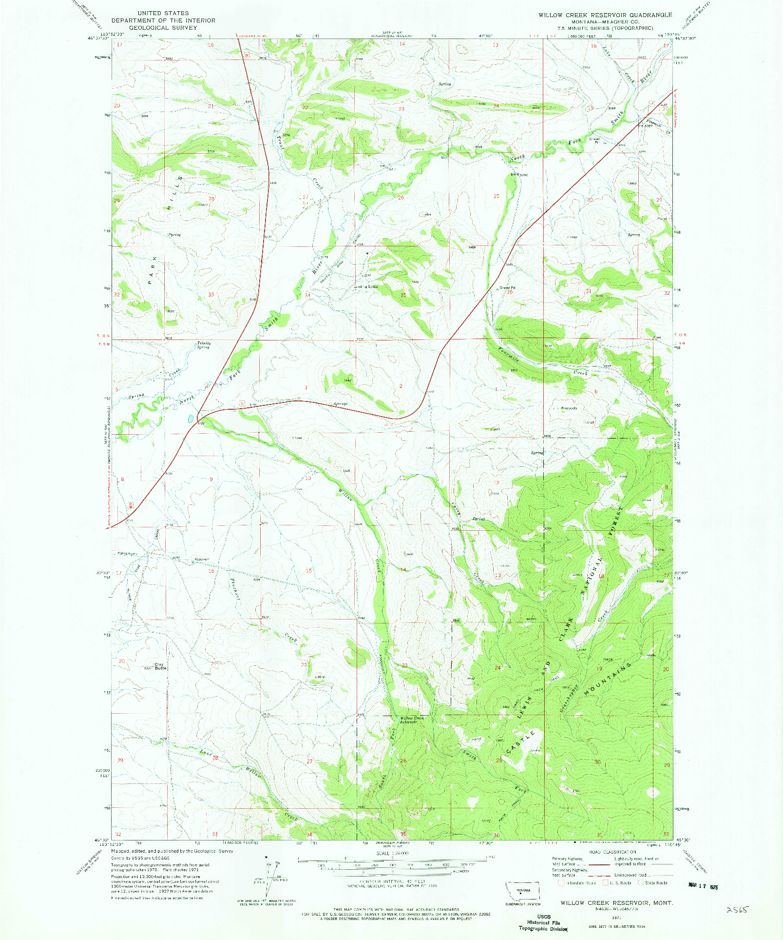 USGS 1:24000-SCALE QUADRANGLE FOR WILLOW CREEK RESERVOIR, MT 1971