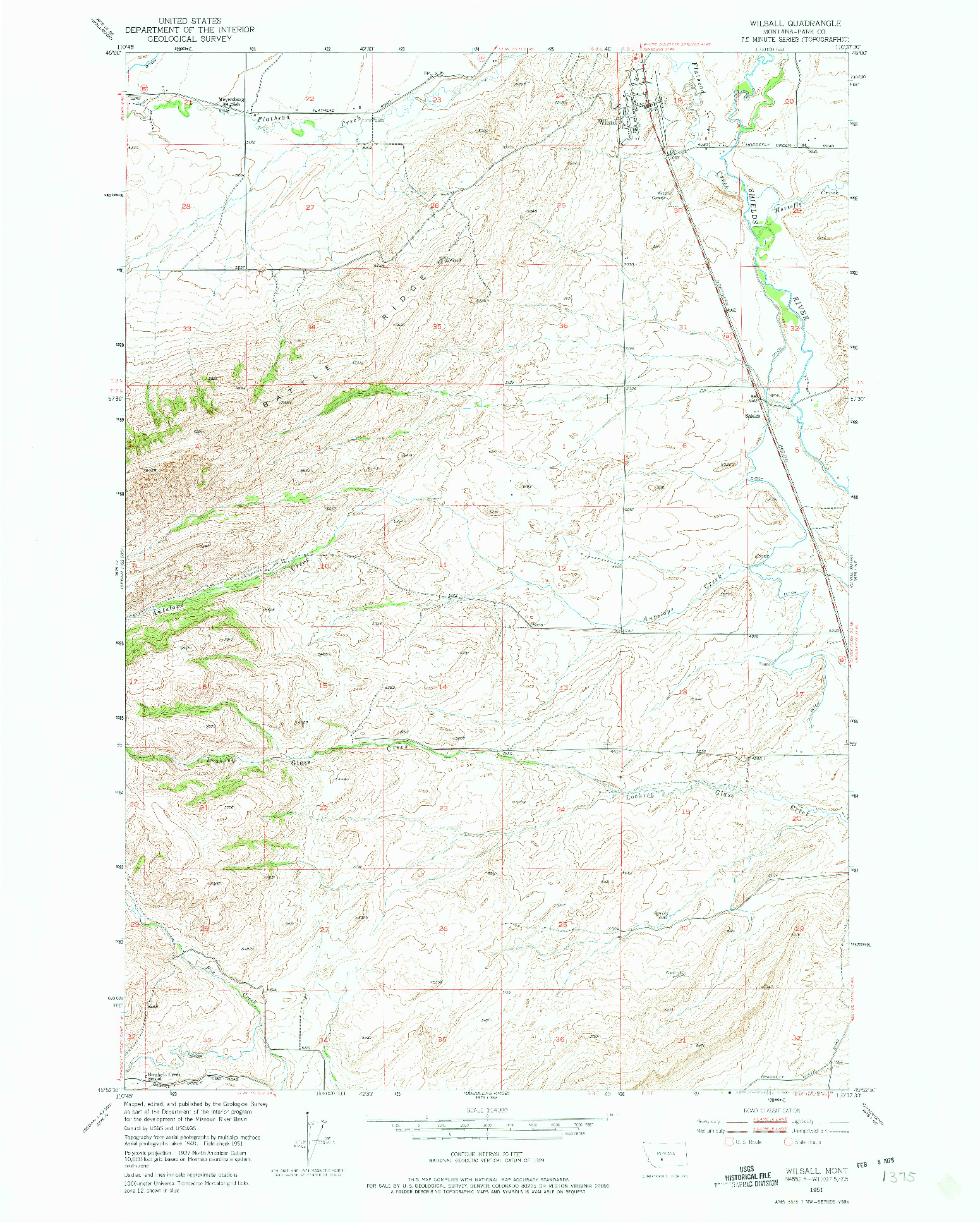 USGS 1:24000-SCALE QUADRANGLE FOR WILSALL, MT 1951