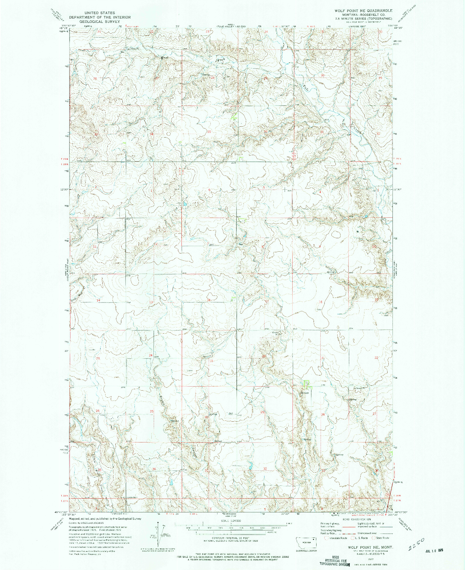 USGS 1:24000-SCALE QUADRANGLE FOR WOLF POINT NE, MT 1972