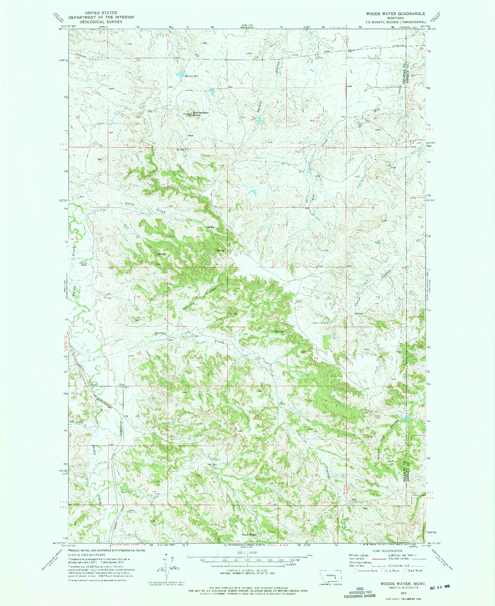 USGS 1:24000-SCALE QUADRANGLE FOR WOODS WATER, MT 1972