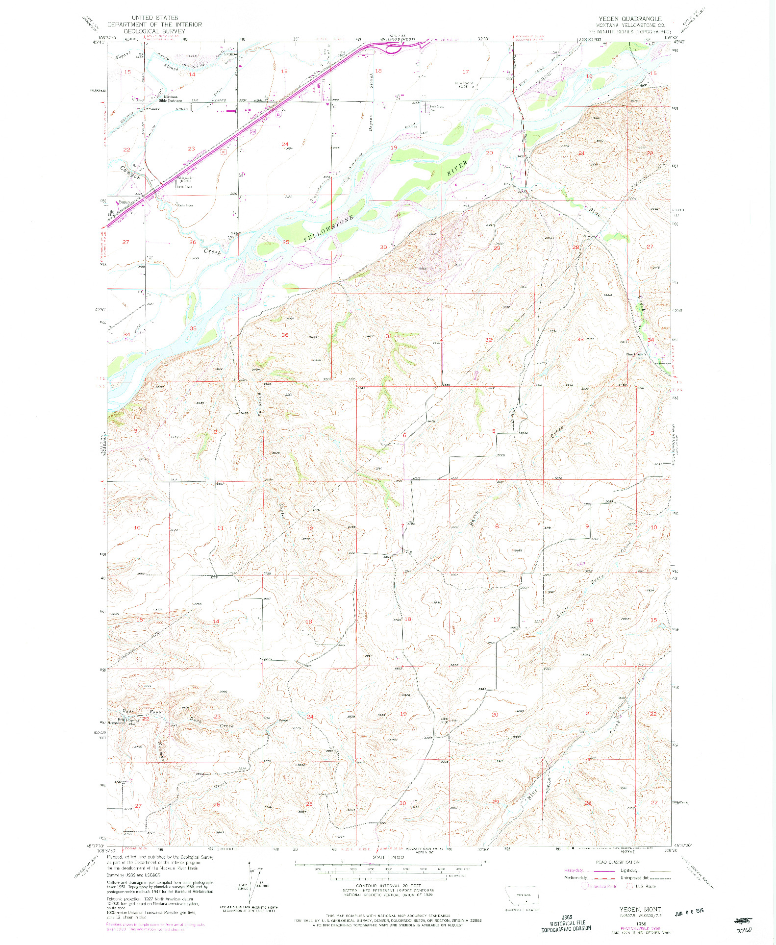 USGS 1:24000-SCALE QUADRANGLE FOR YEGEN, MT 1956