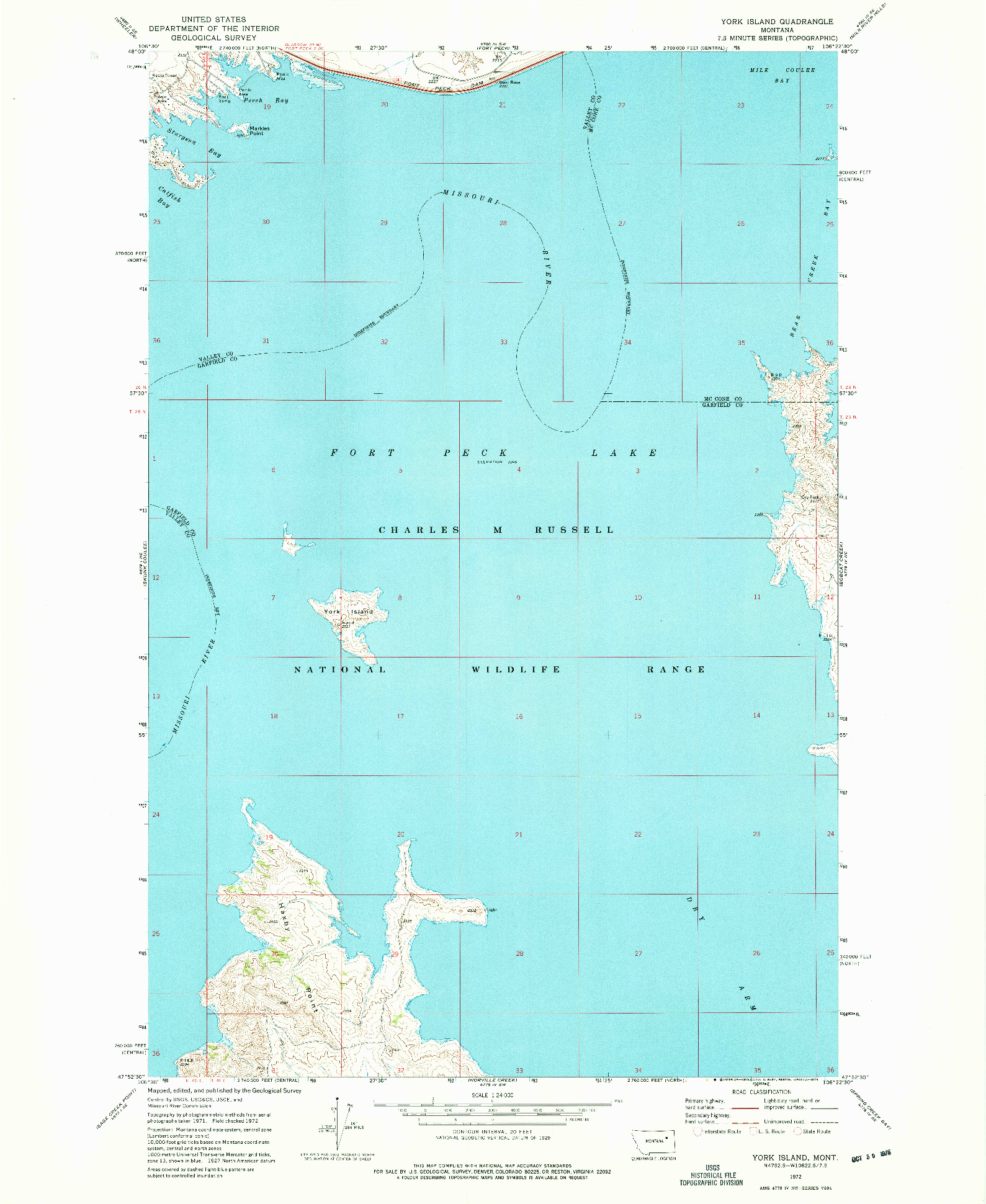 USGS 1:24000-SCALE QUADRANGLE FOR YORK ISLAND, MT 1972