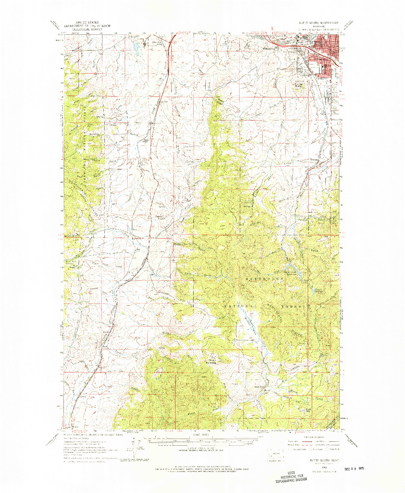 USGS 1:62500-SCALE QUADRANGLE FOR BUTTE SOUTH, MT 1961