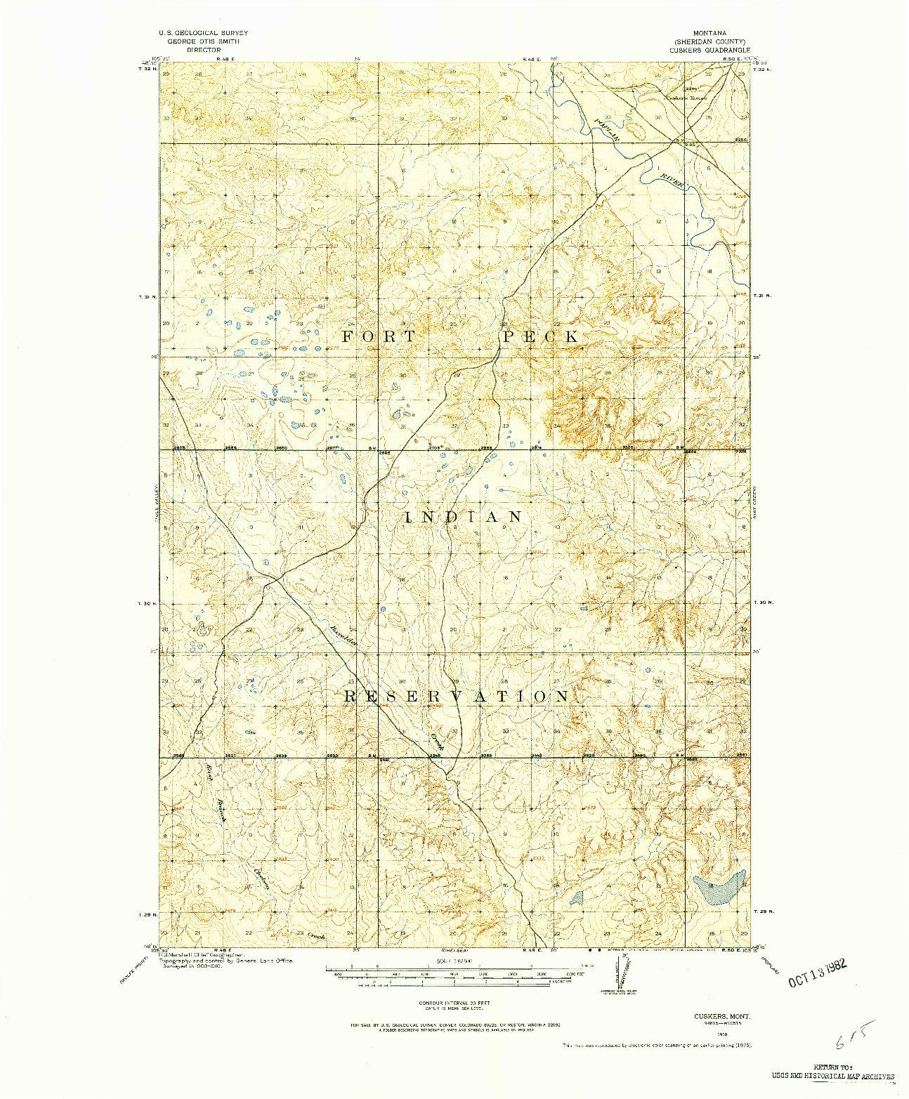 USGS 1:62500-SCALE QUADRANGLE FOR CUSKERS, MT 1910