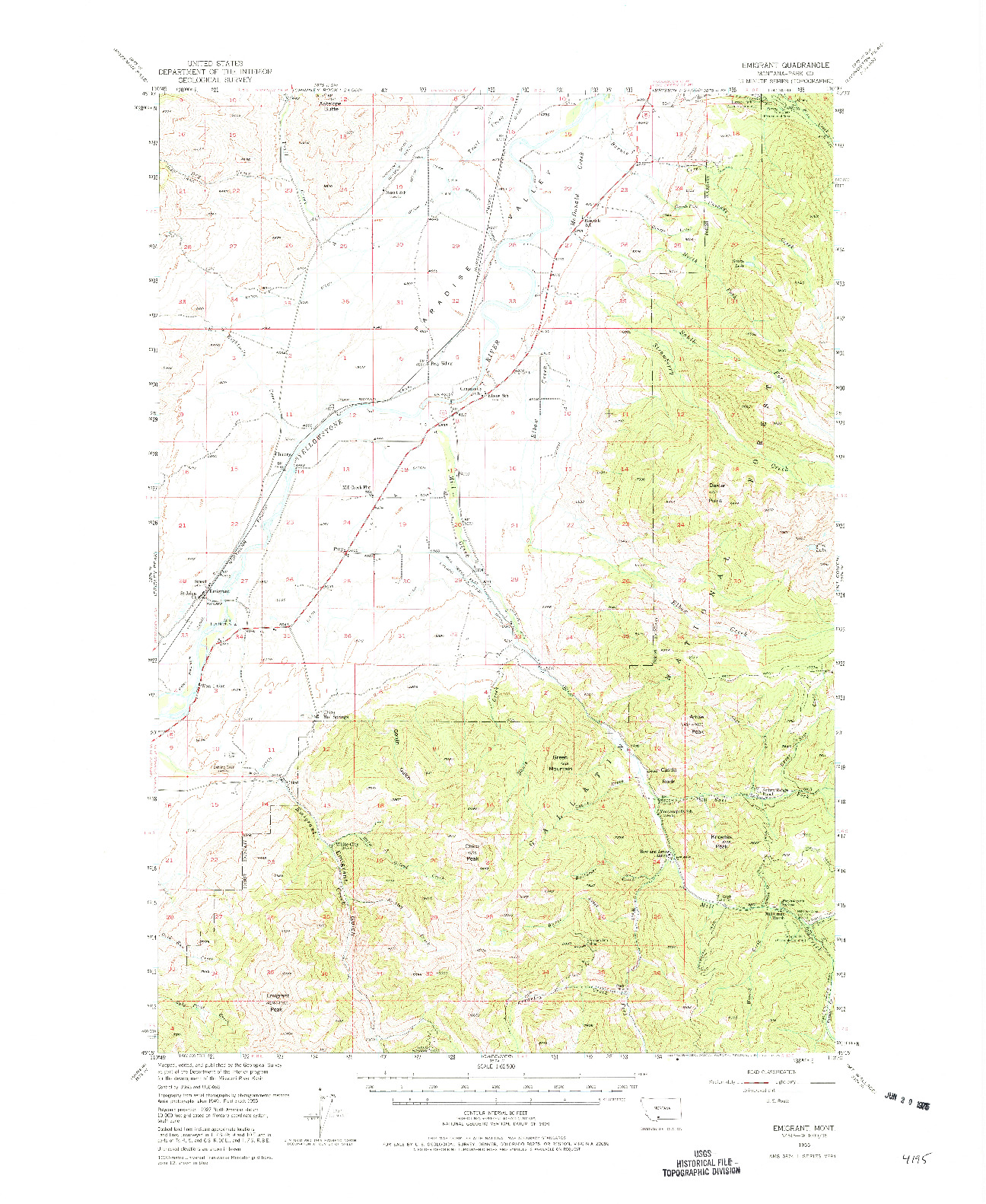 USGS 1:62500-SCALE QUADRANGLE FOR EMIGRANT, MT 1955