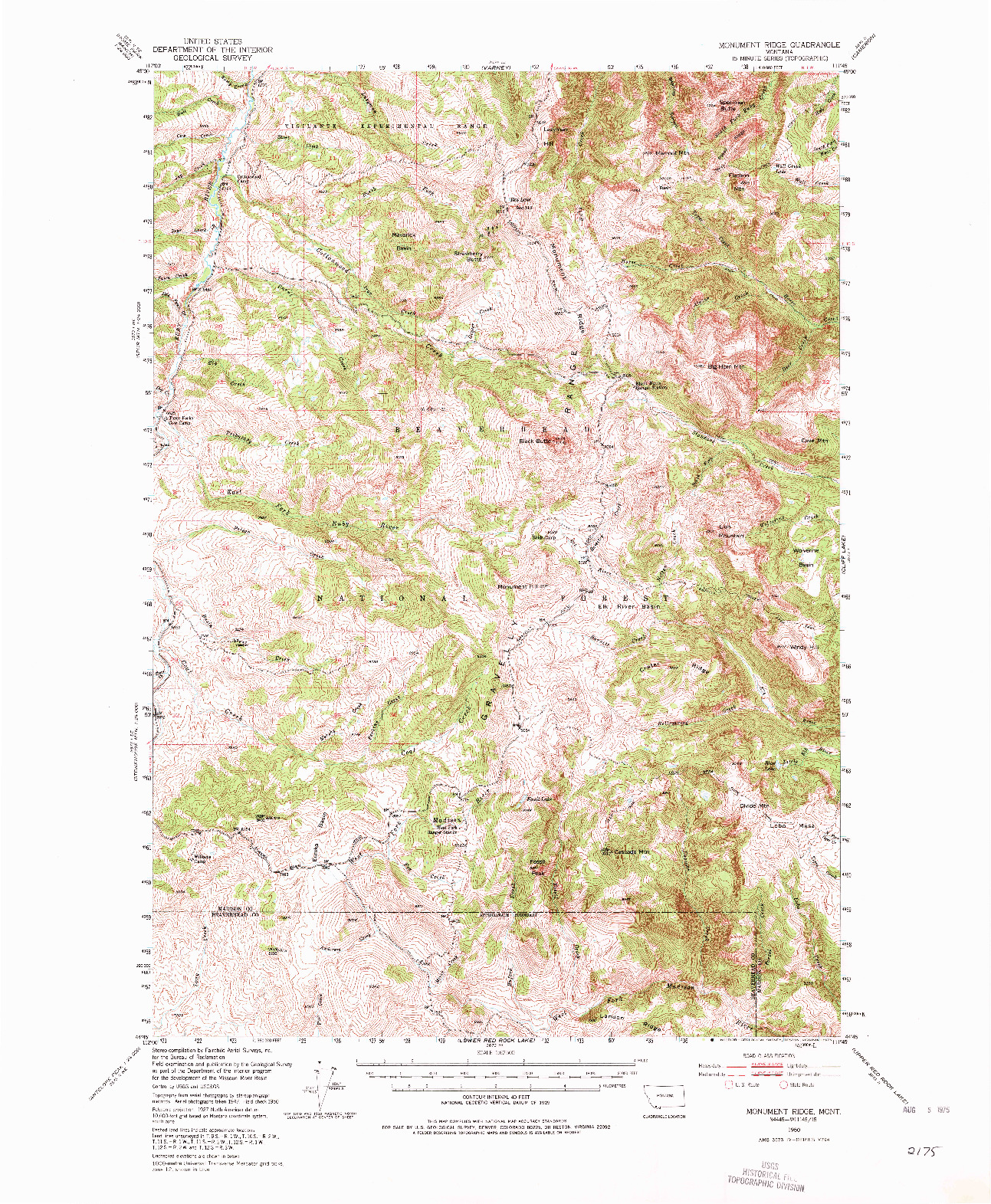 USGS 1:62500-SCALE QUADRANGLE FOR MONUMENT RIDGE, MT 1950