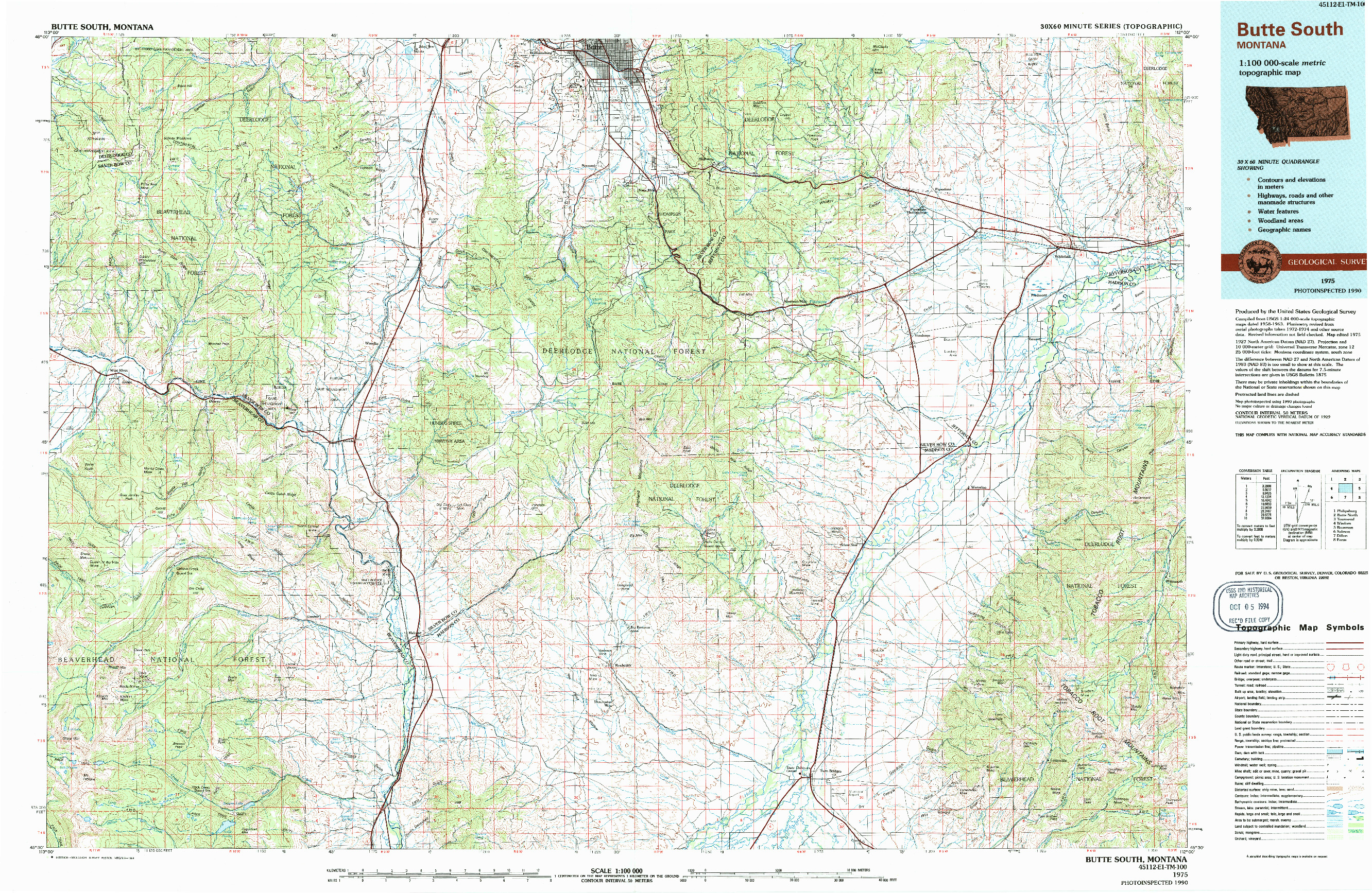 USGS 1:100000-SCALE QUADRANGLE FOR BUTTE SOUTH, MT 1975