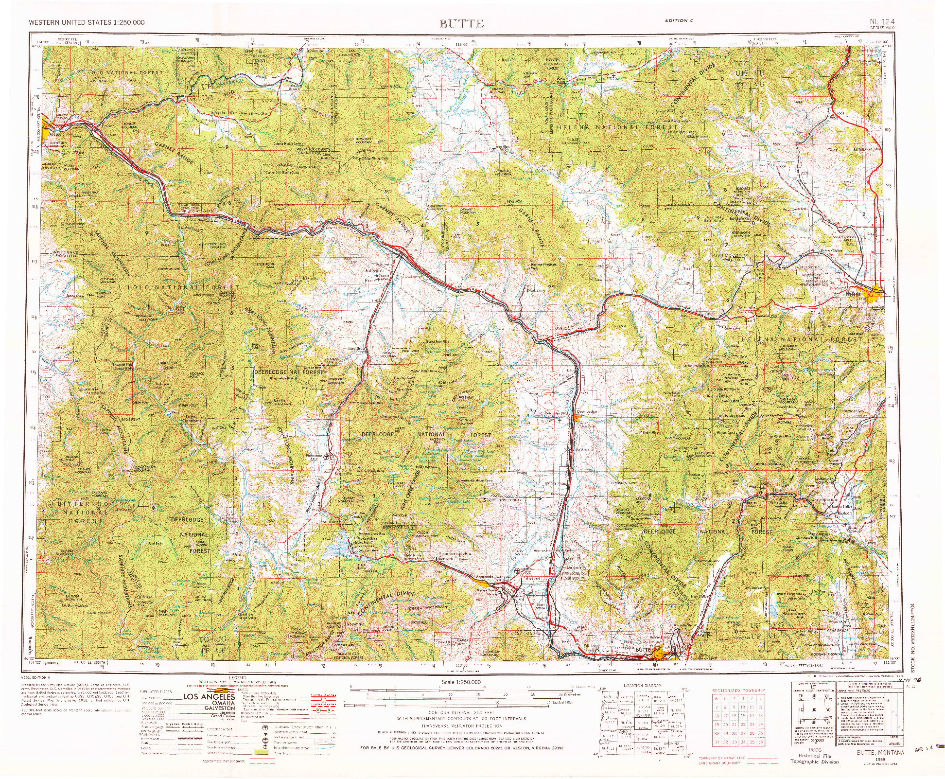 USGS 1:250000-SCALE QUADRANGLE FOR BUTTE, MT 1958