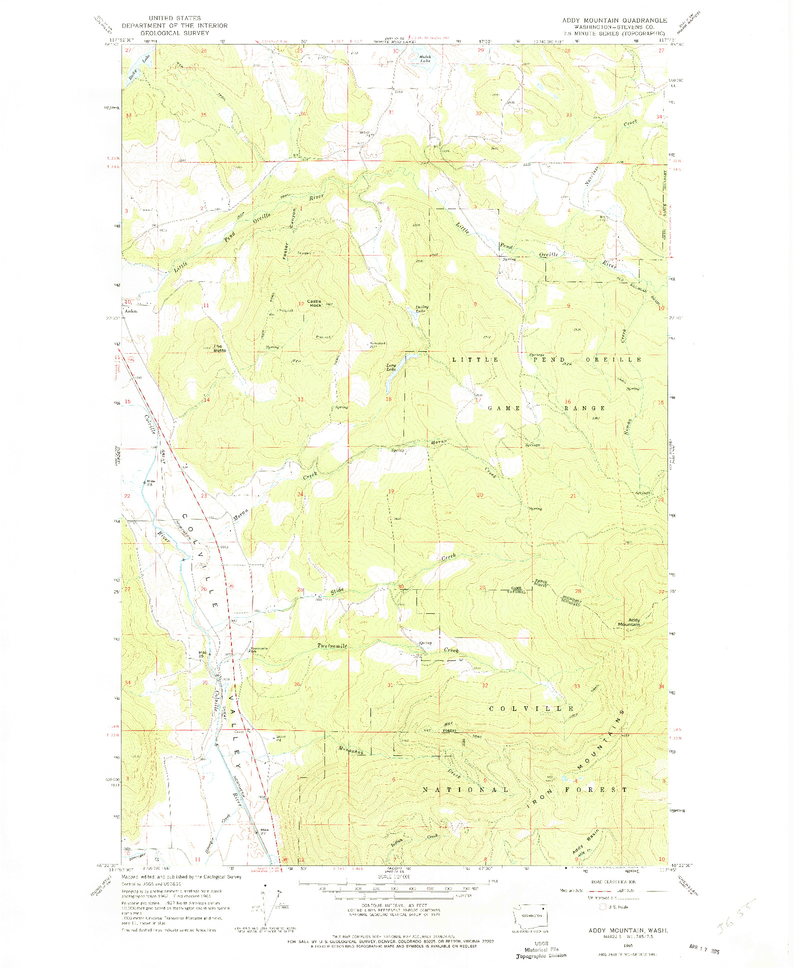 USGS 1:24000-SCALE QUADRANGLE FOR ADDY MOUNTAIN, WA 1965