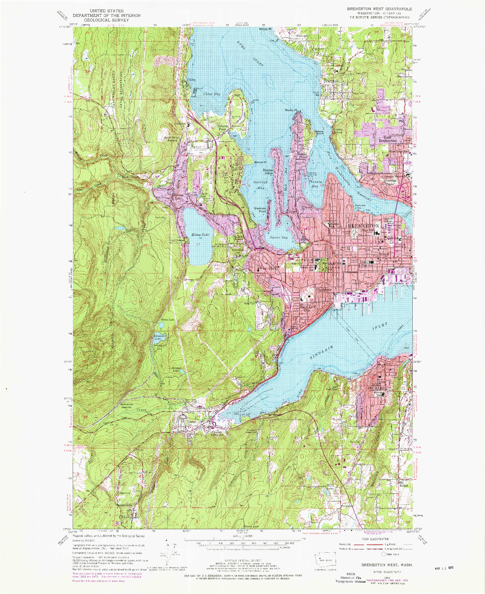 USGS 1:24000-SCALE QUADRANGLE FOR BREMERTON WEST, WA 1953