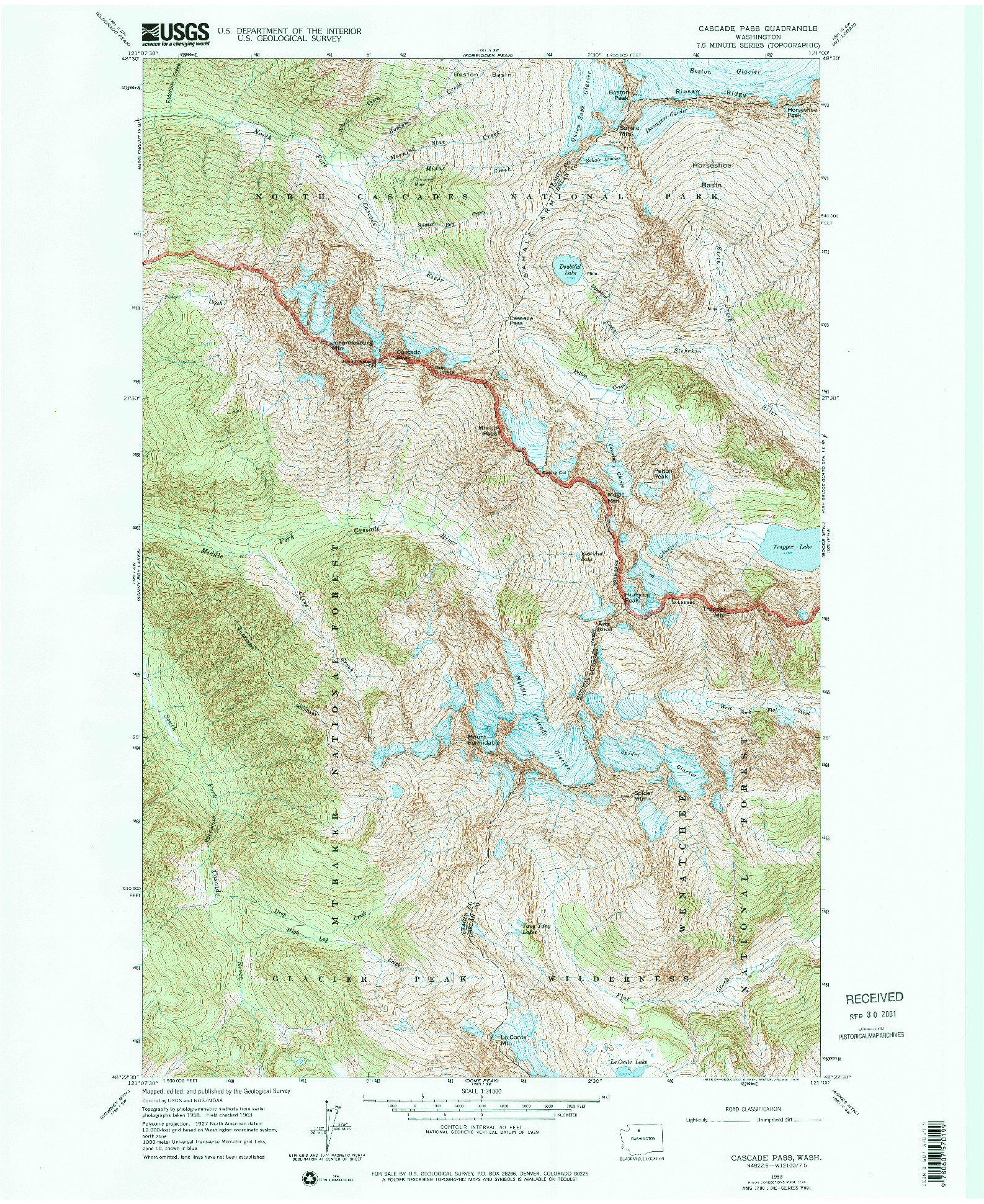 USGS 1:24000-SCALE QUADRANGLE FOR CASCADE PASS, WA 1963