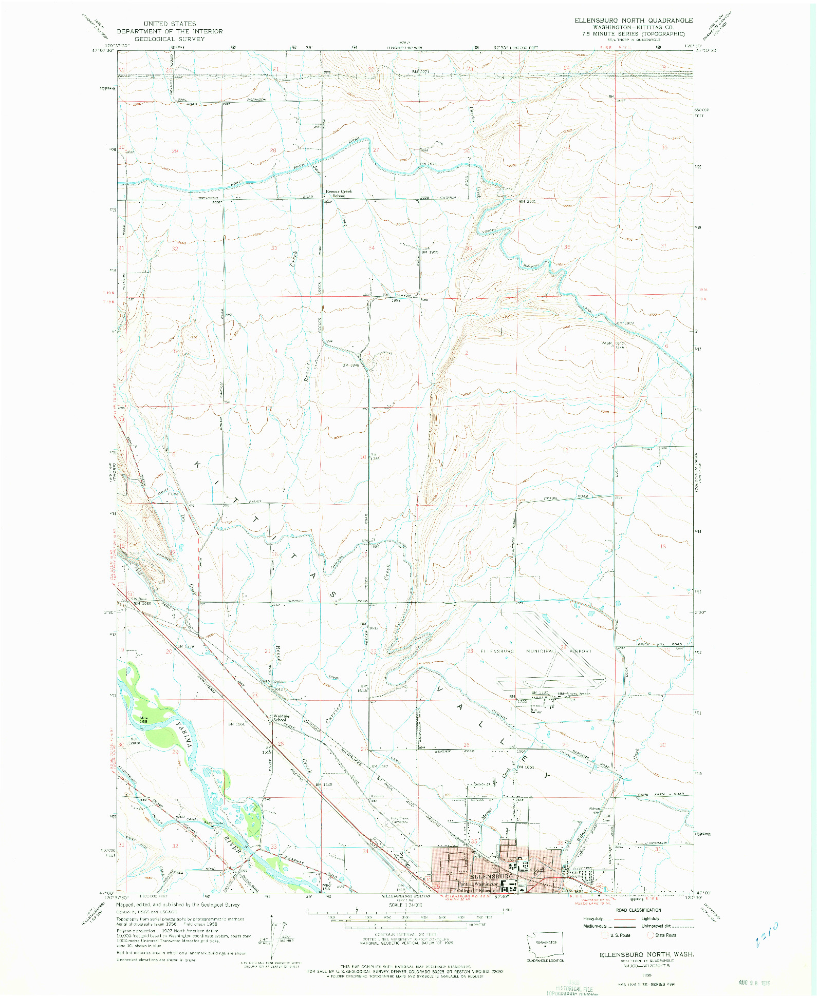 USGS 1:24000-SCALE QUADRANGLE FOR ELLENSBURG NORTH, WA 1958