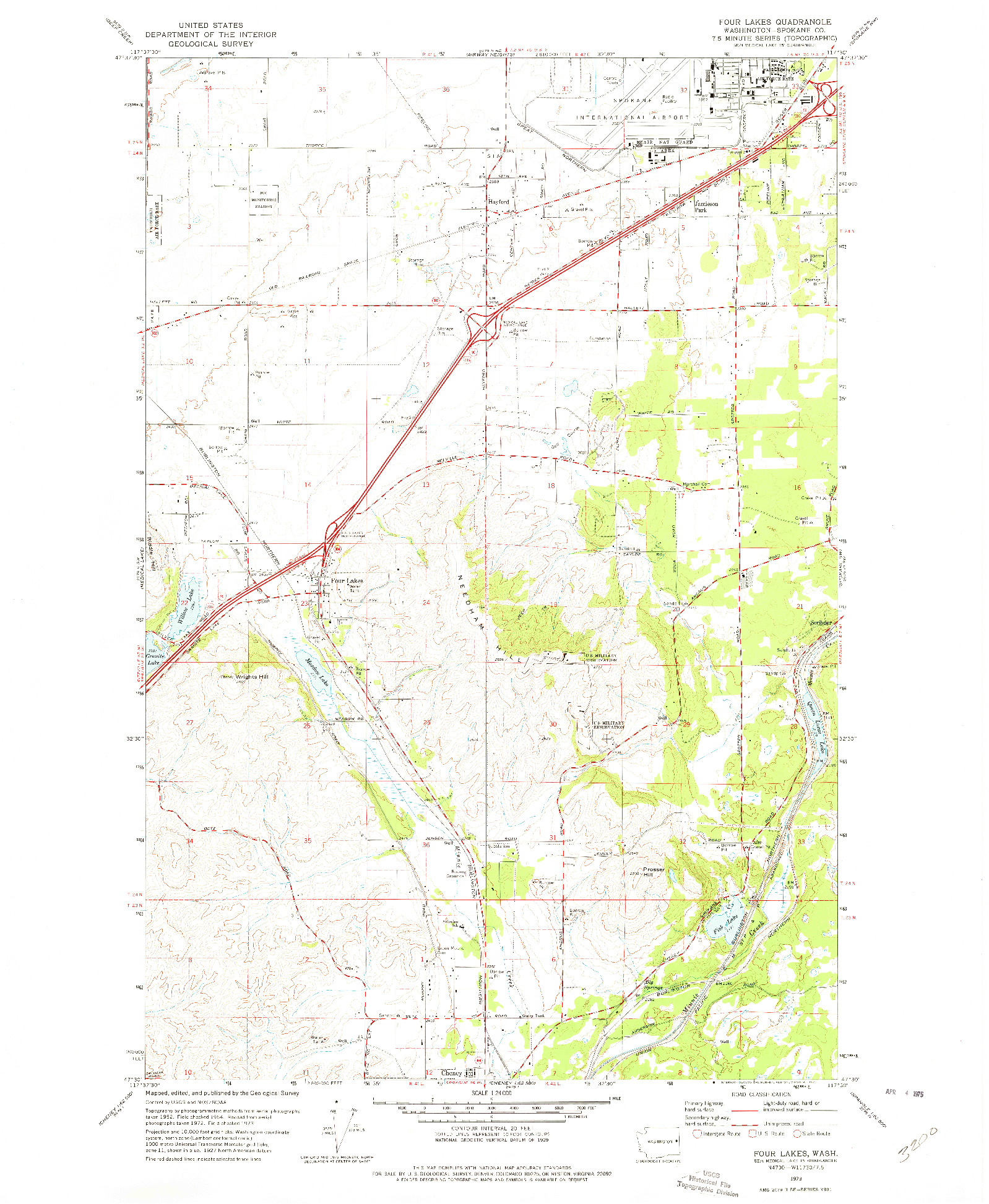 USGS 1:24000-SCALE QUADRANGLE FOR FOUR LAKES, WA 1973