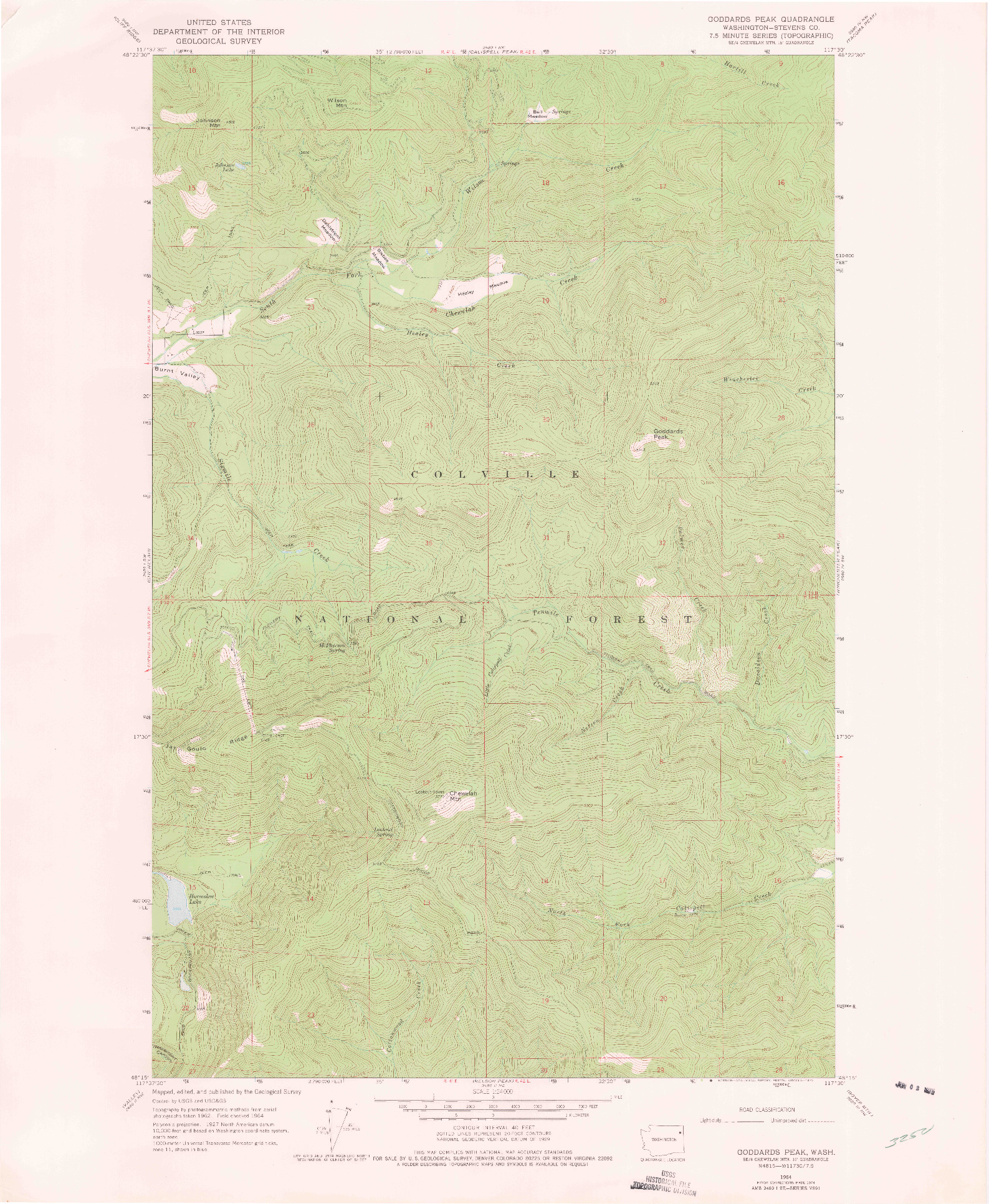 USGS 1:24000-SCALE QUADRANGLE FOR GODDARDS PEAK, WA 1964