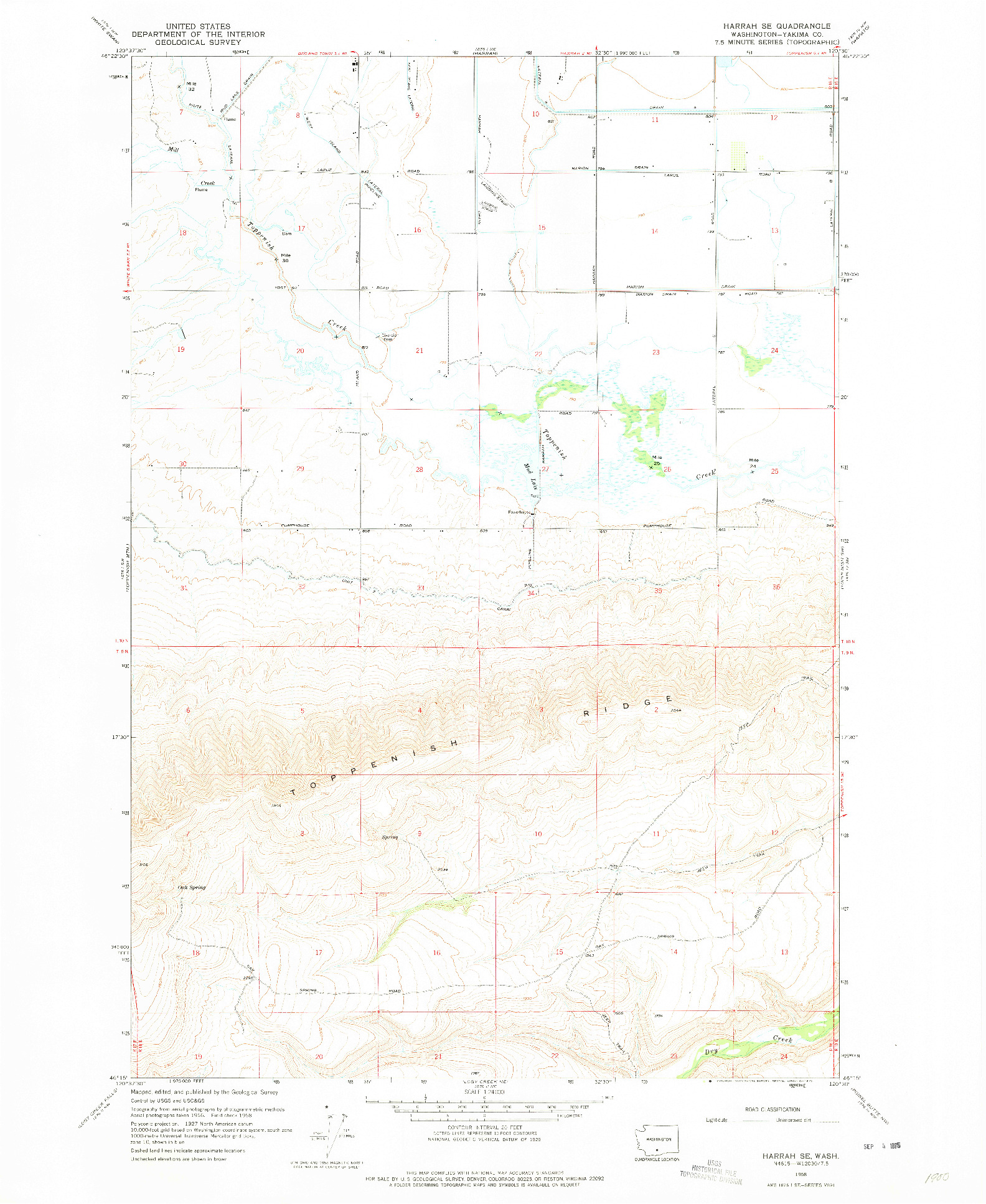 USGS 1:24000-SCALE QUADRANGLE FOR HARRAH SE, WA 1958