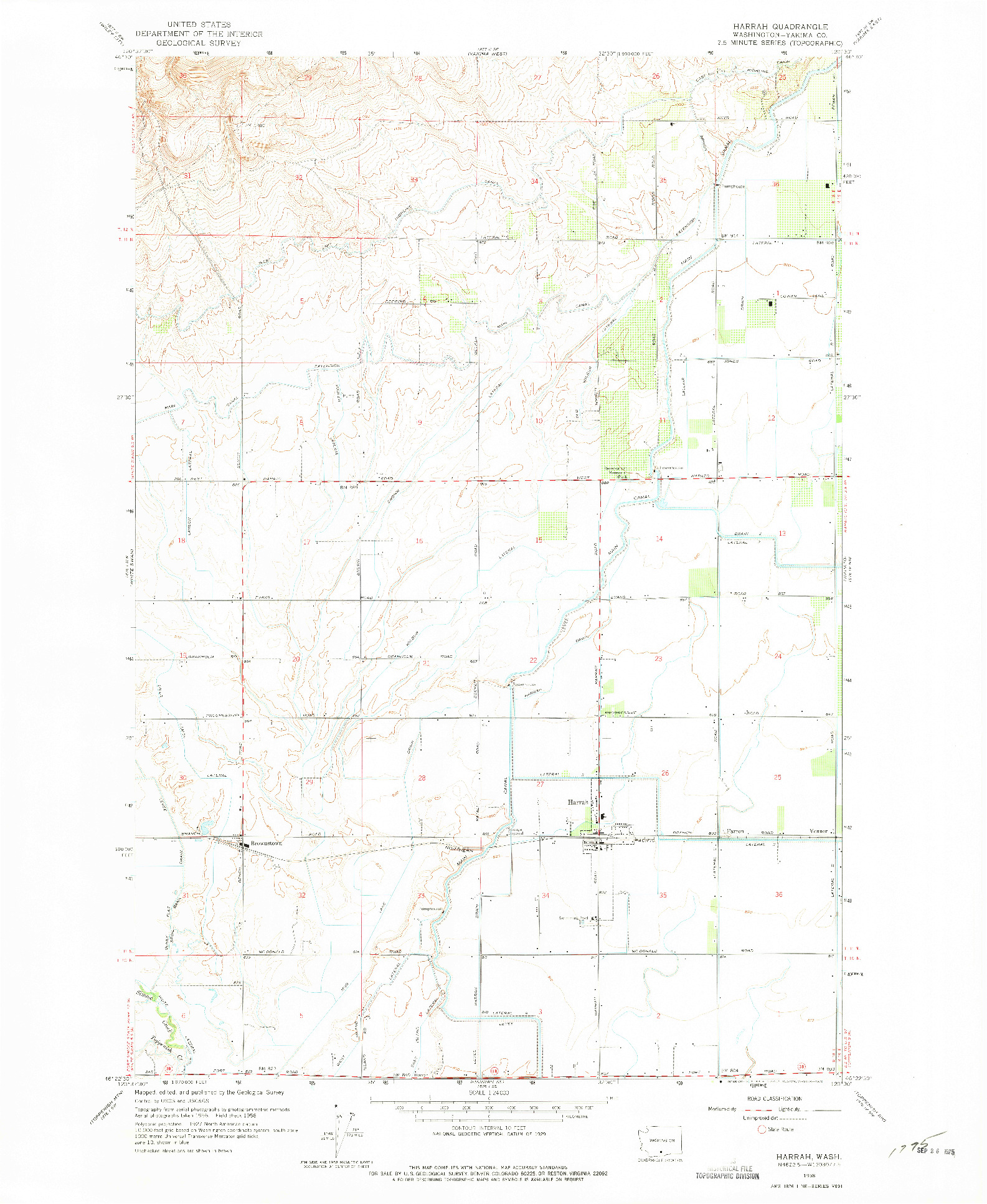 USGS 1:24000-SCALE QUADRANGLE FOR HARRAH, WA 1958