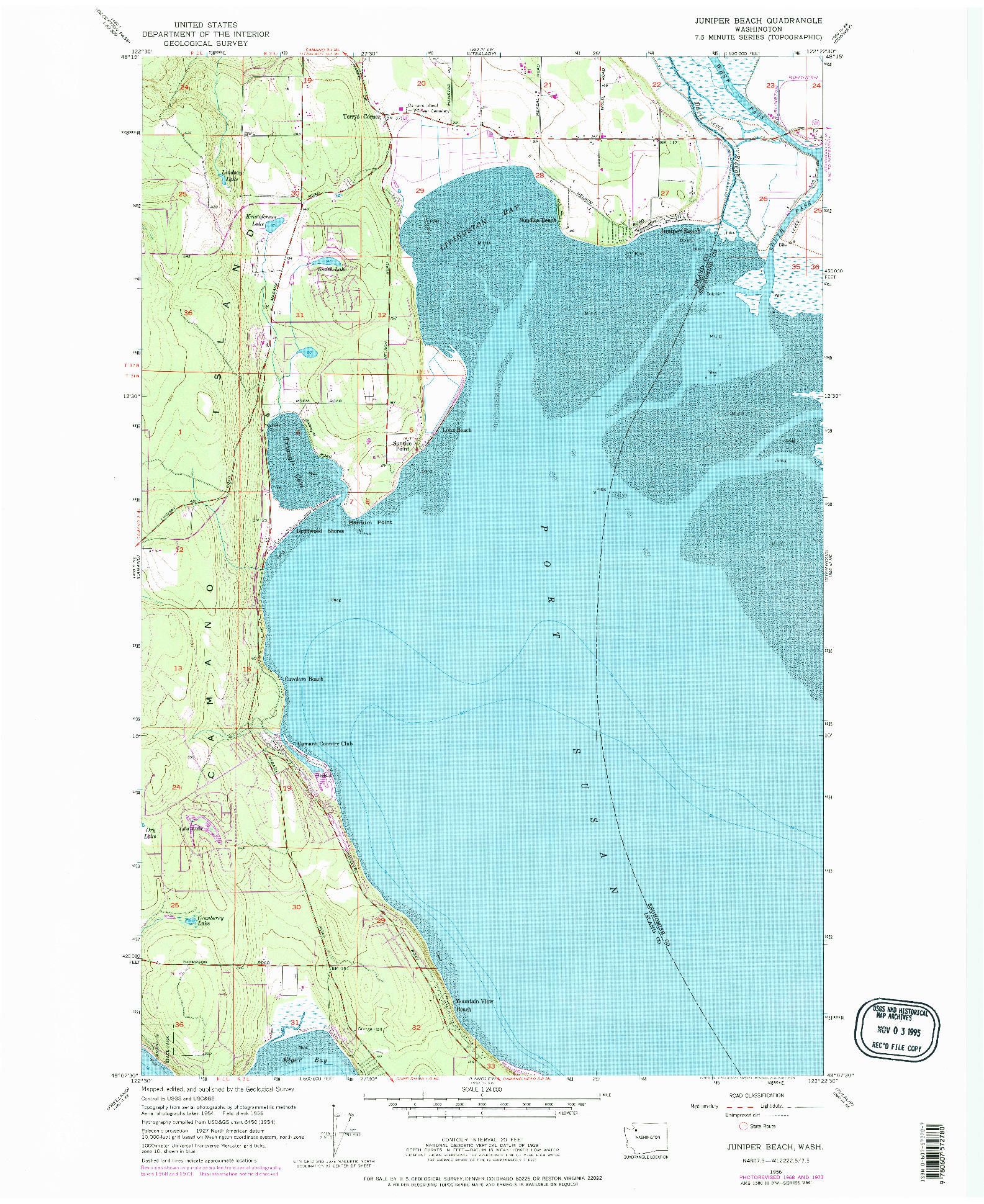 USGS 1:24000-SCALE QUADRANGLE FOR JUNIPER BEACH, WA 1956