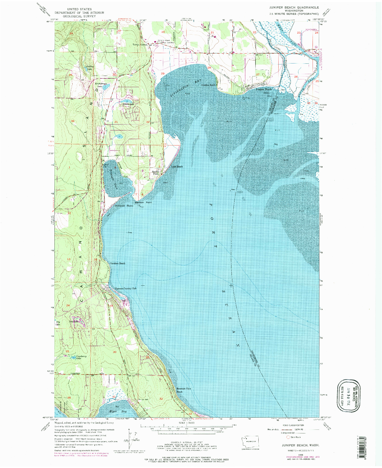 USGS 1:24000-SCALE QUADRANGLE FOR JUNIPER BEACH, WA 1956