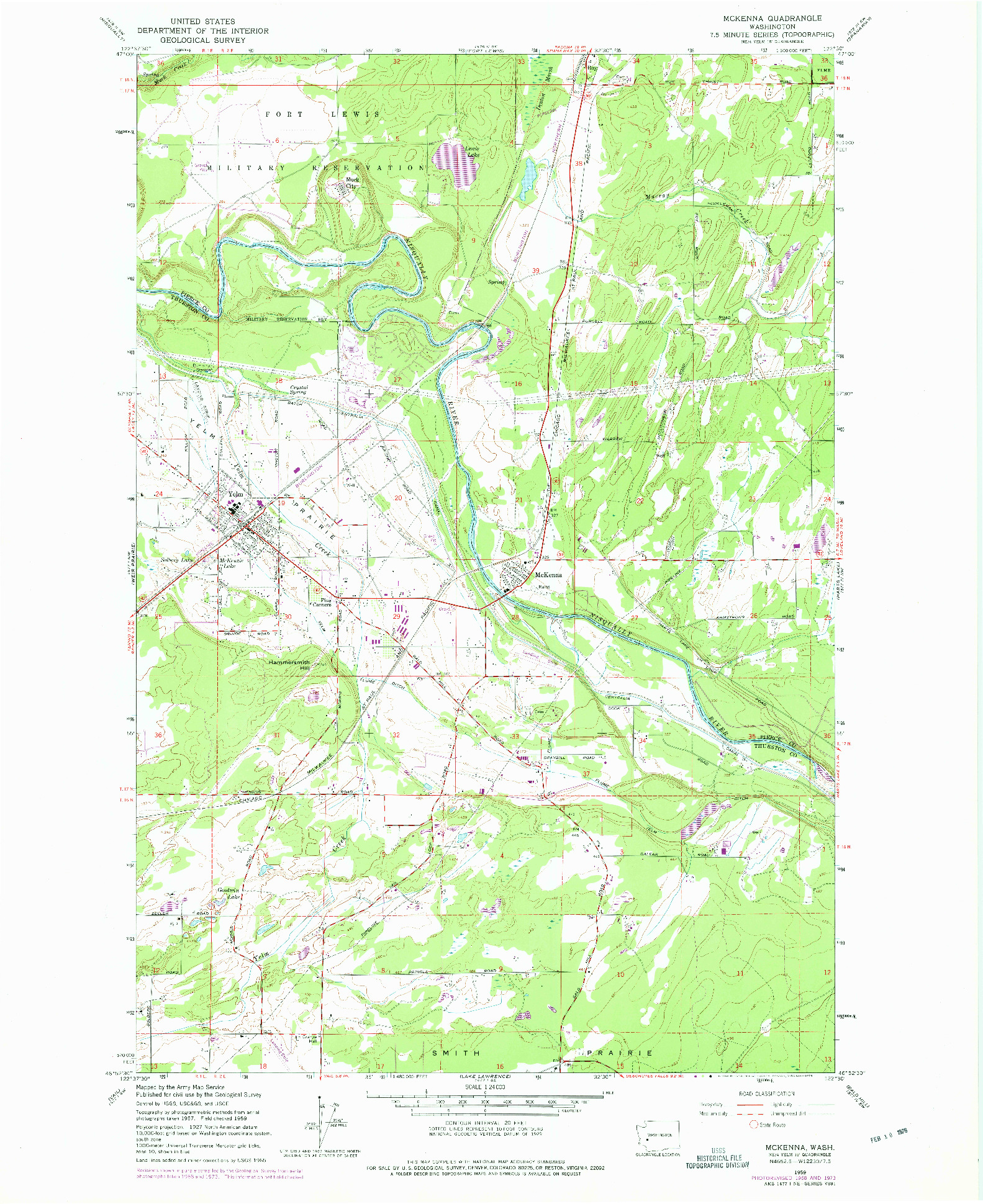 USGS 1:24000-SCALE QUADRANGLE FOR MCKENNA, WA 1959