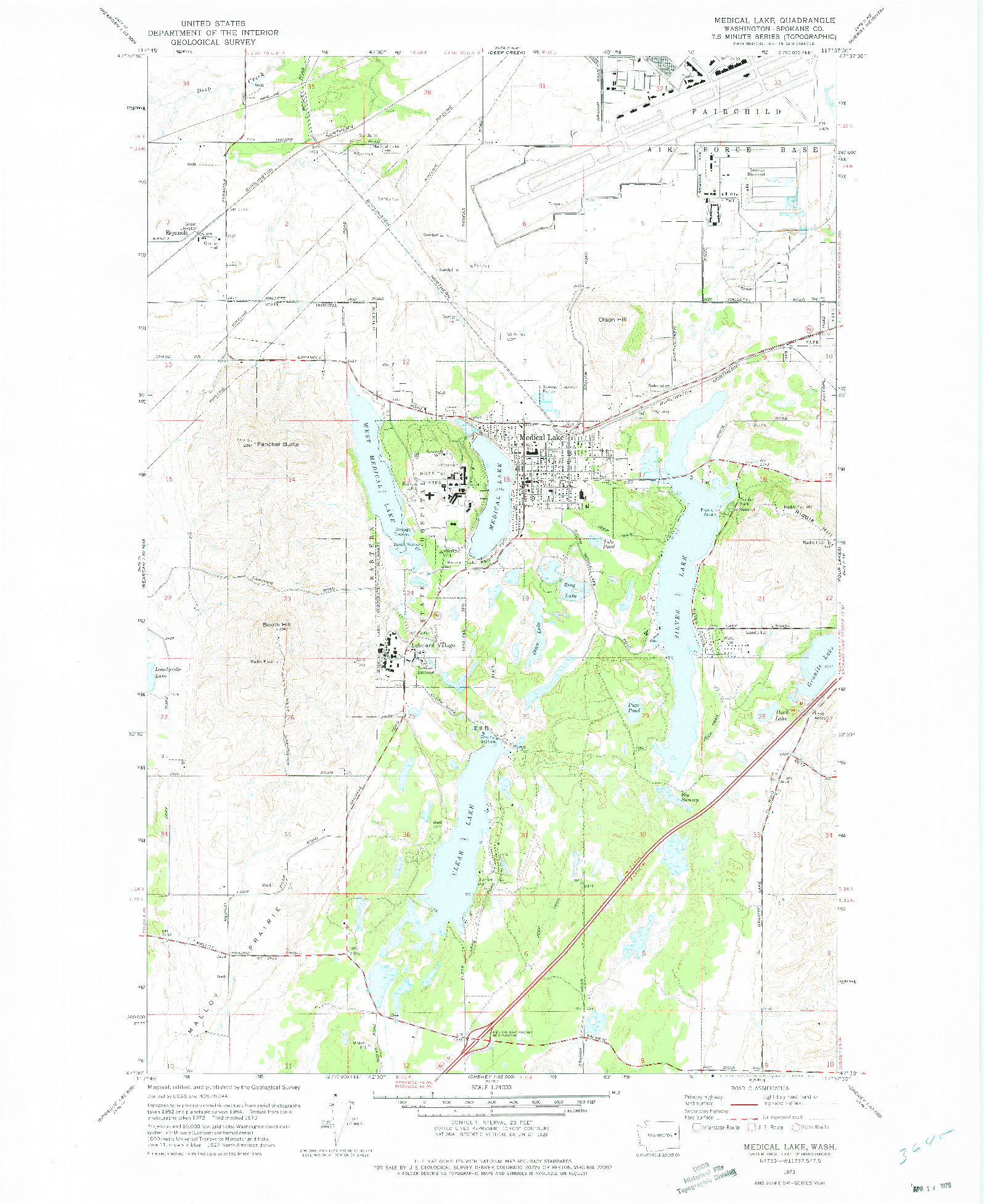 USGS 1:24000-SCALE QUADRANGLE FOR MEDICAL LAKE, WA 1973