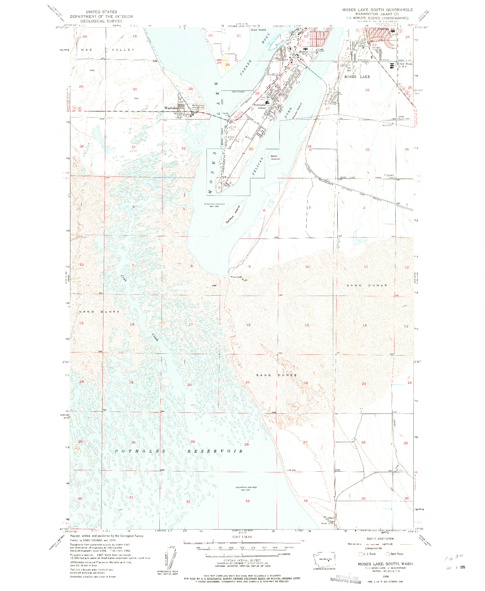 USGS 1:24000-SCALE QUADRANGLE FOR MOSES LAKE SOUTH, WA 1956