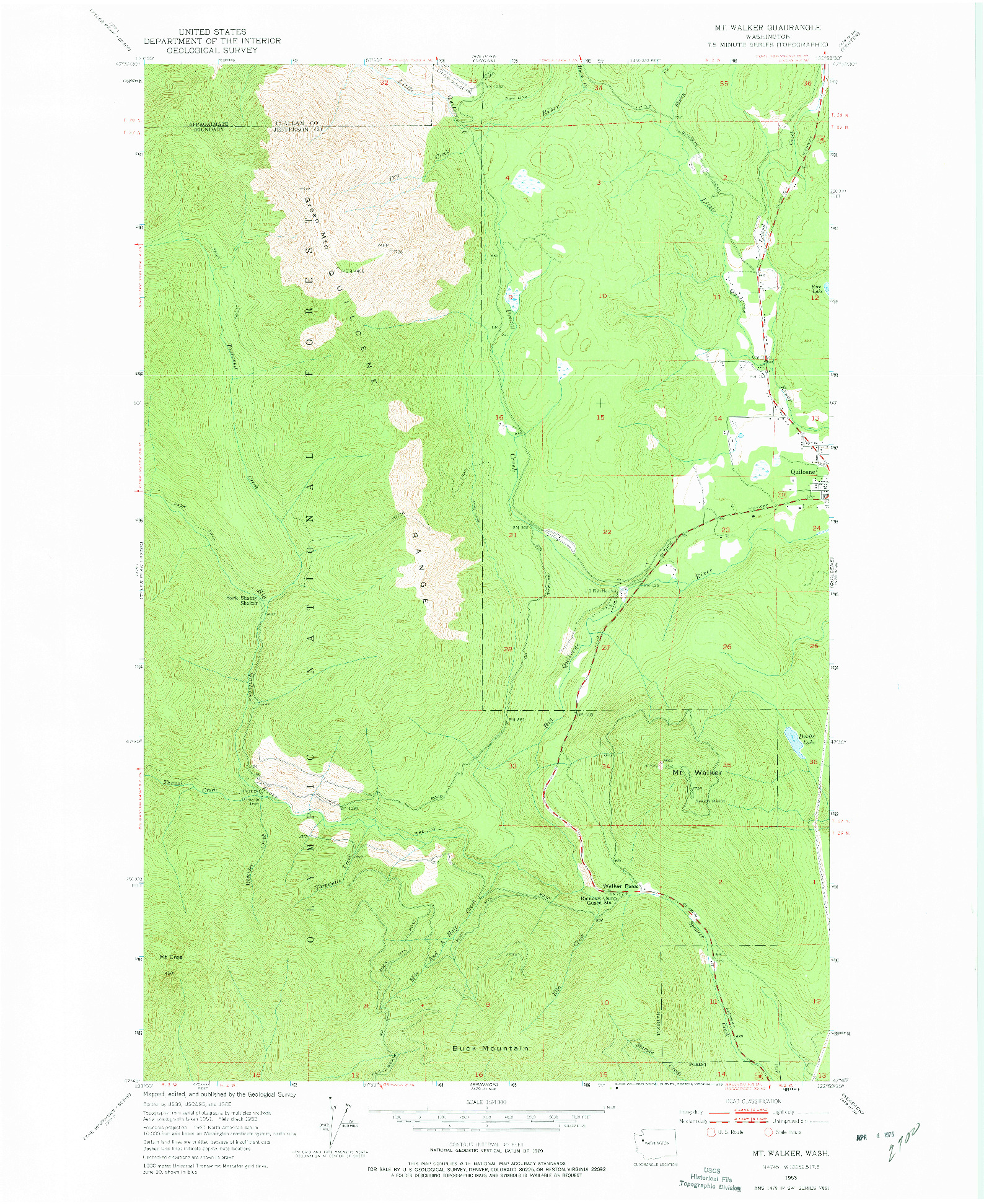 USGS 1:24000-SCALE QUADRANGLE FOR MT. WALKER, WA 1953