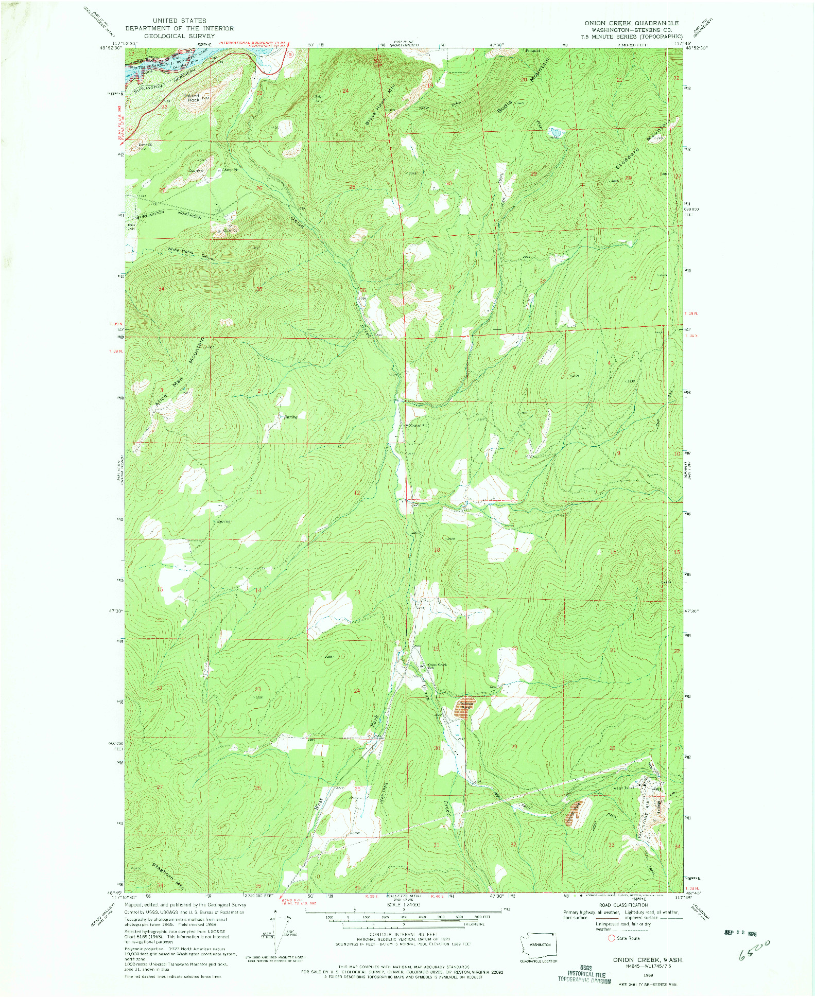 USGS 1:24000-SCALE QUADRANGLE FOR ONION CREEK, WA 1969