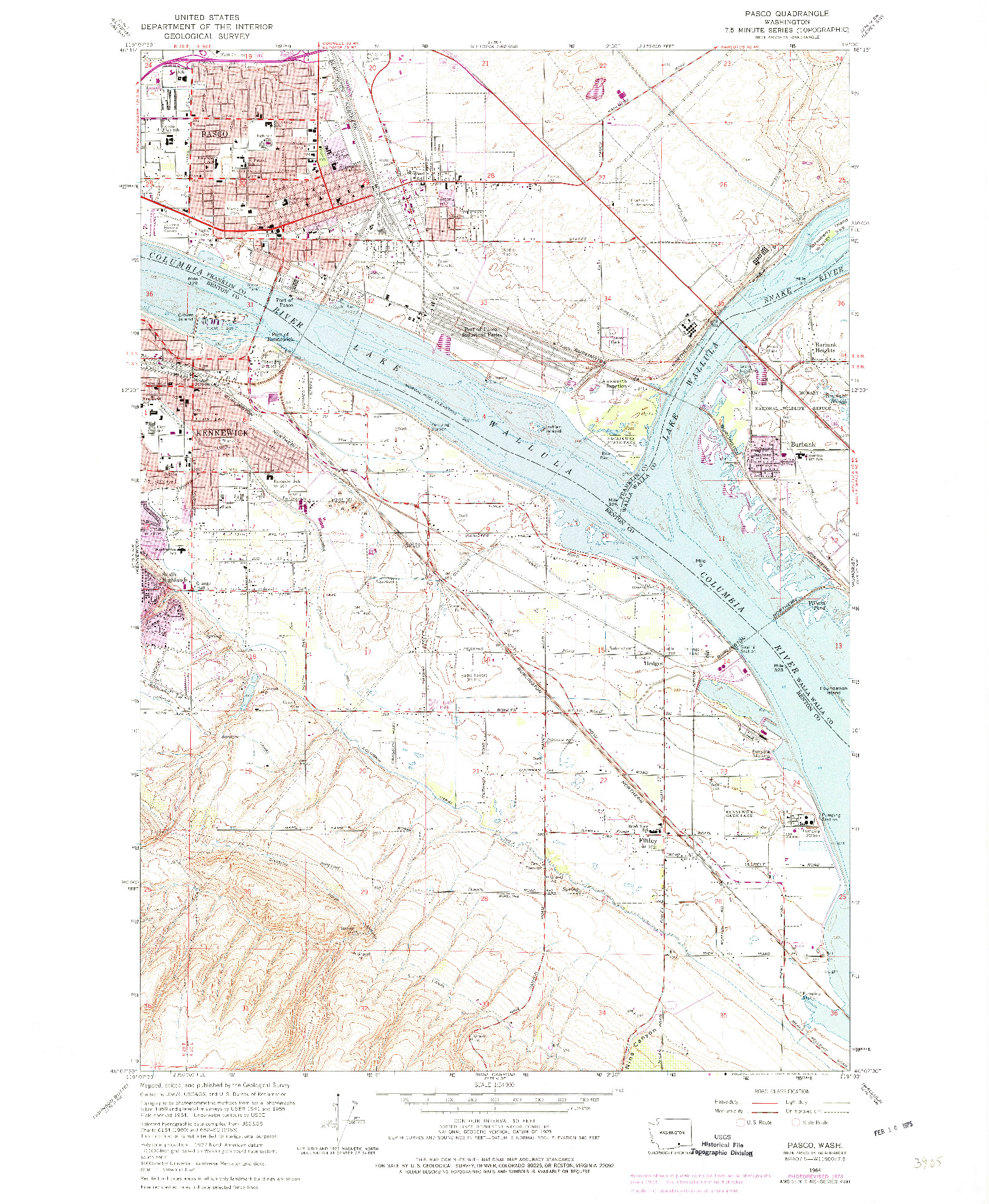 USGS 1:24000-SCALE QUADRANGLE FOR PASCO, WA 1964