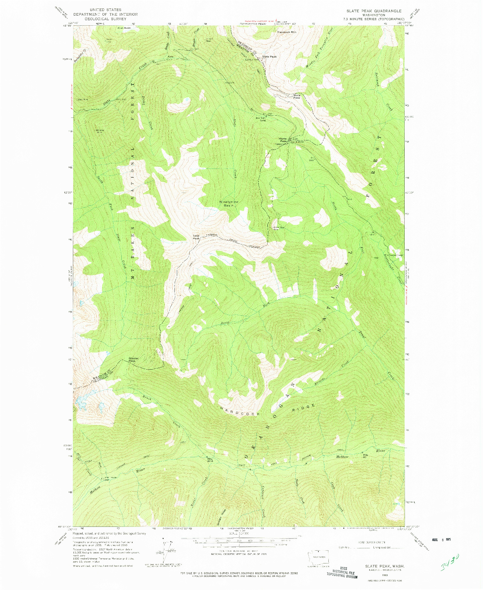 USGS 1:24000-SCALE QUADRANGLE FOR SLATE PEAK, WA 1963