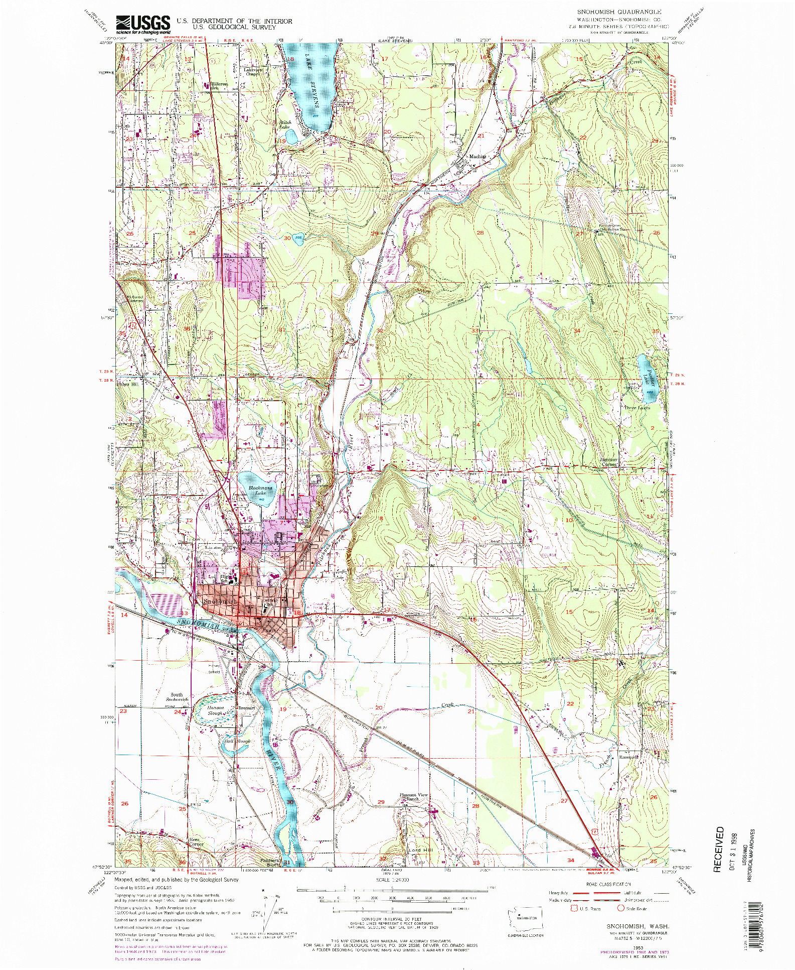 USGS 1:24000-SCALE QUADRANGLE FOR SNOHOMISH, WA 1953