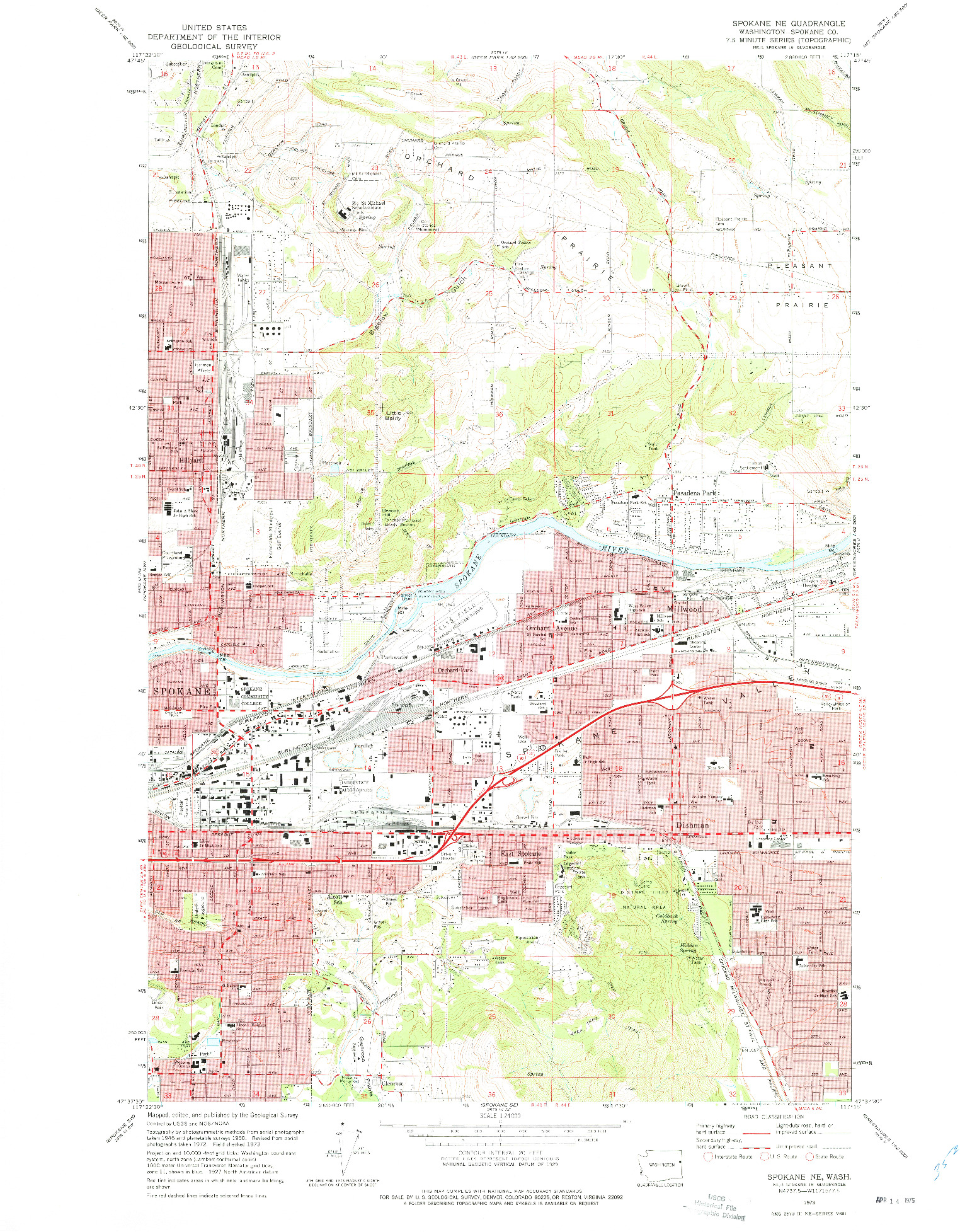 USGS 1:24000-SCALE QUADRANGLE FOR SPOKANE NE, WA 1973