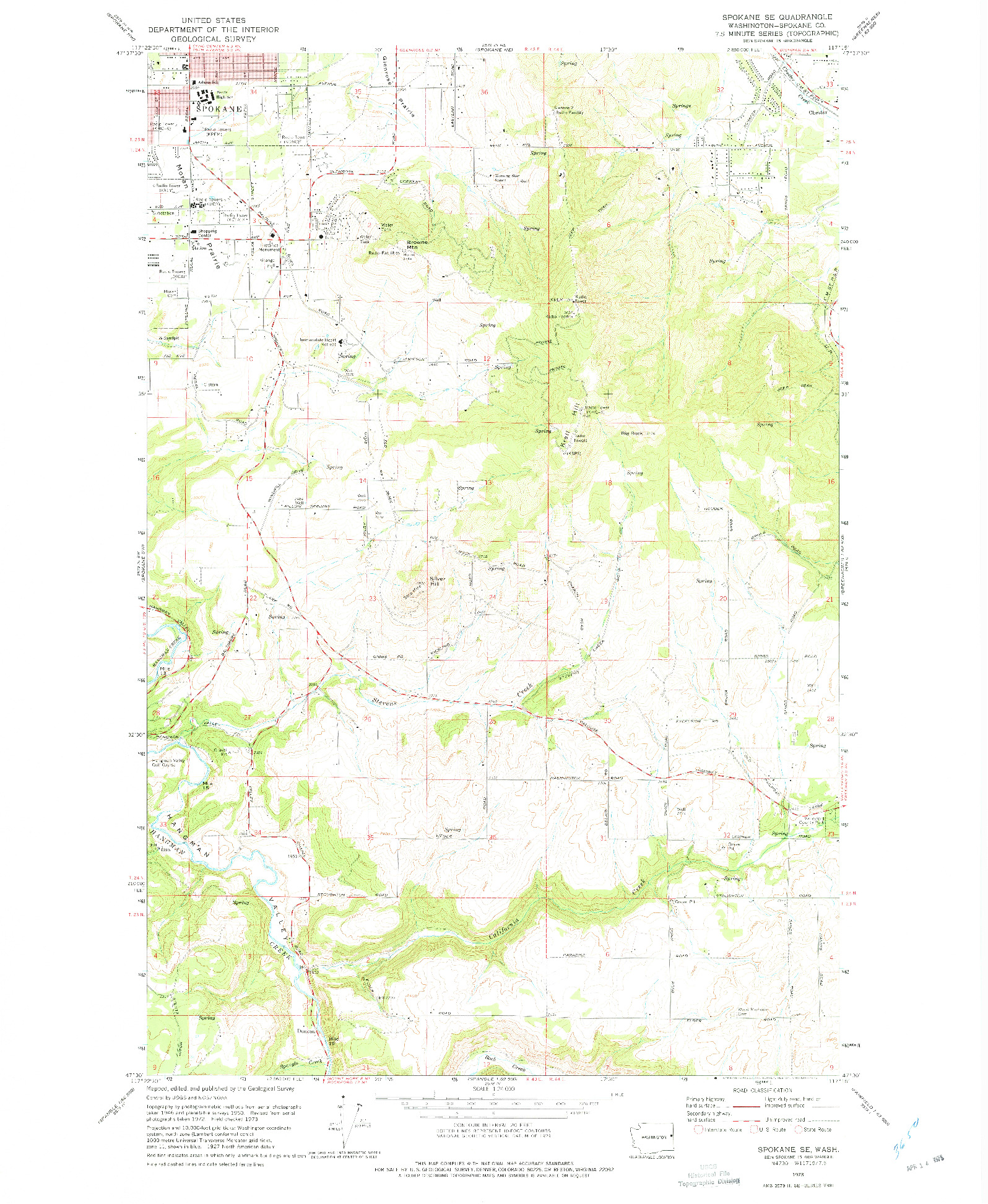 USGS 1:24000-SCALE QUADRANGLE FOR SPOKANE SE, WA 1973