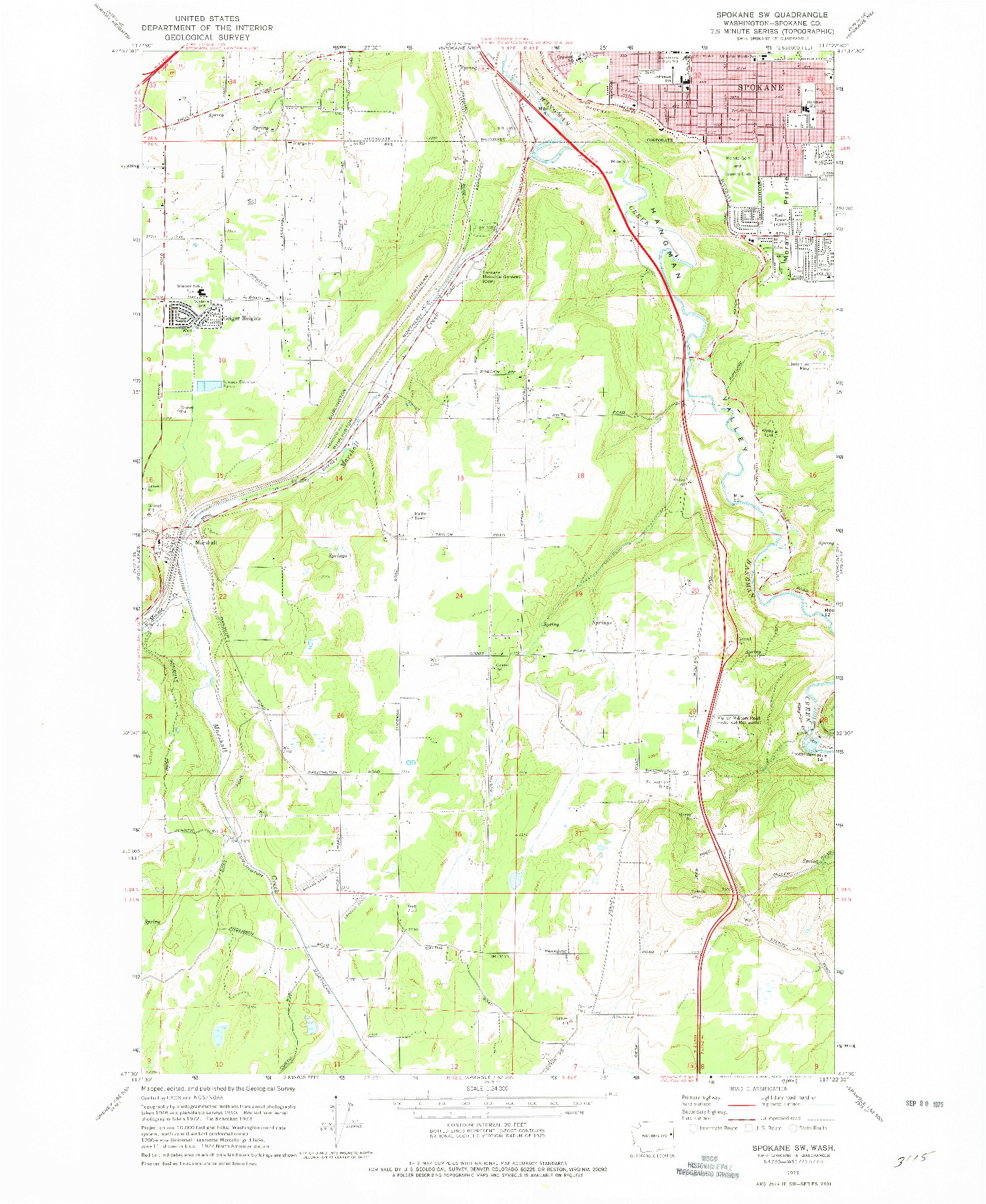 USGS 1:24000-SCALE QUADRANGLE FOR SPOKANE SW, WA 1973