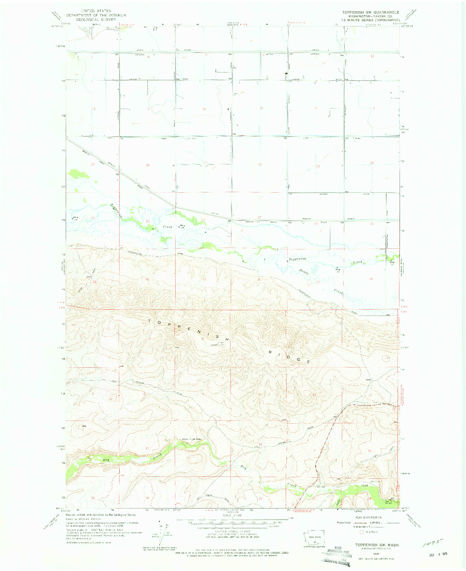 USGS 1:24000-SCALE QUADRANGLE FOR TOPPENISH SW, WA 1958