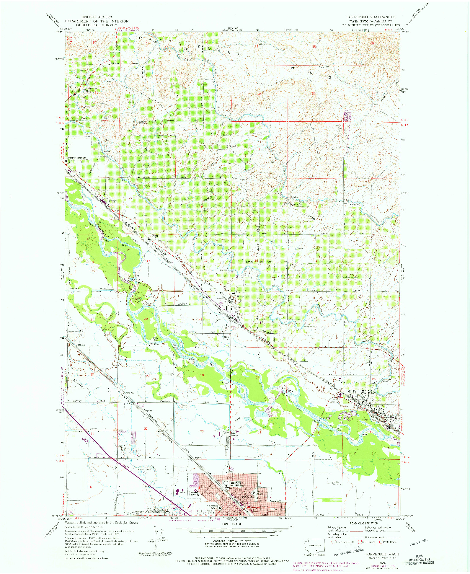 USGS 1:24000-SCALE QUADRANGLE FOR TOPPENISH, WA 1958