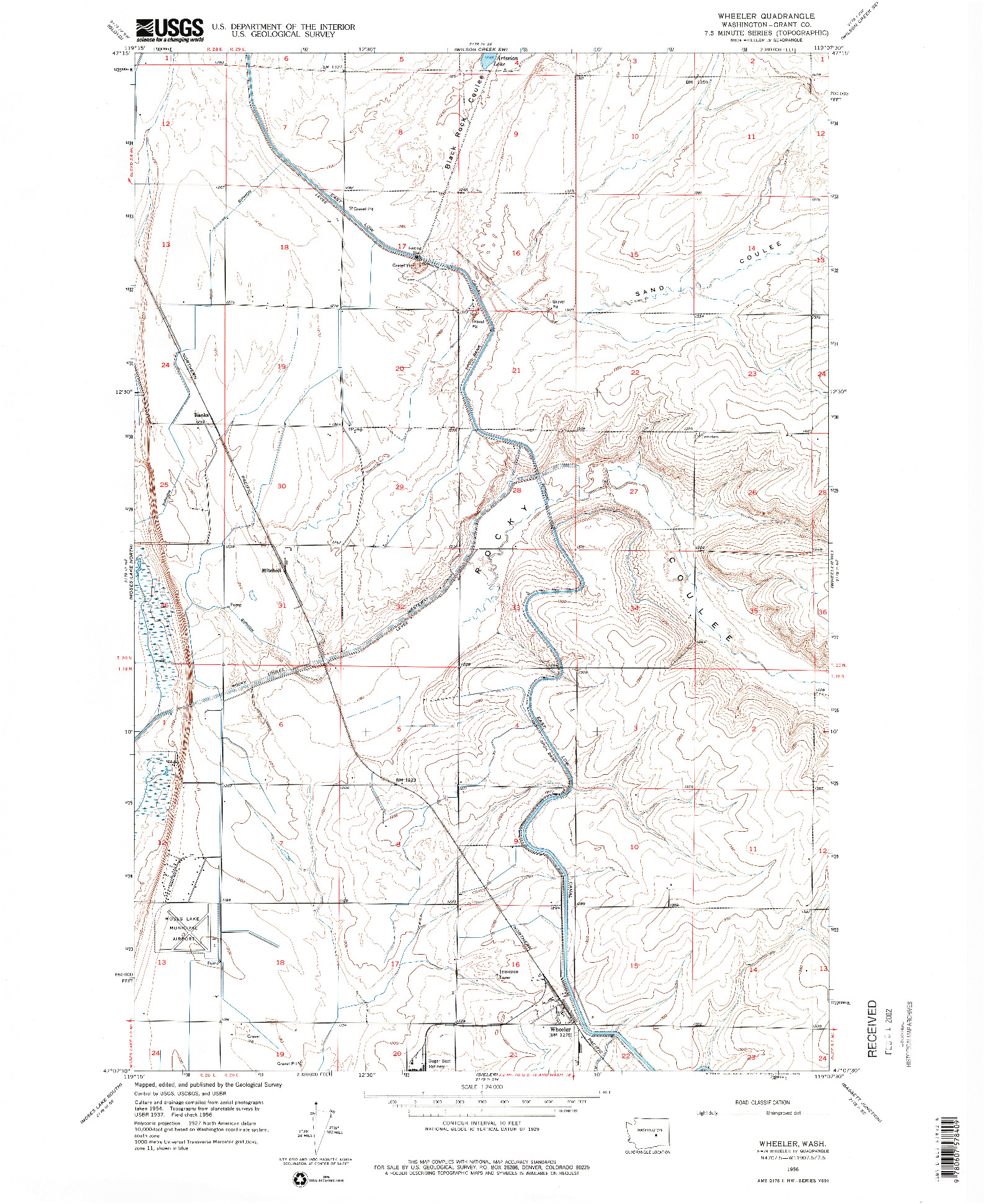 USGS 1:24000-SCALE QUADRANGLE FOR WHEELER, WA 1956