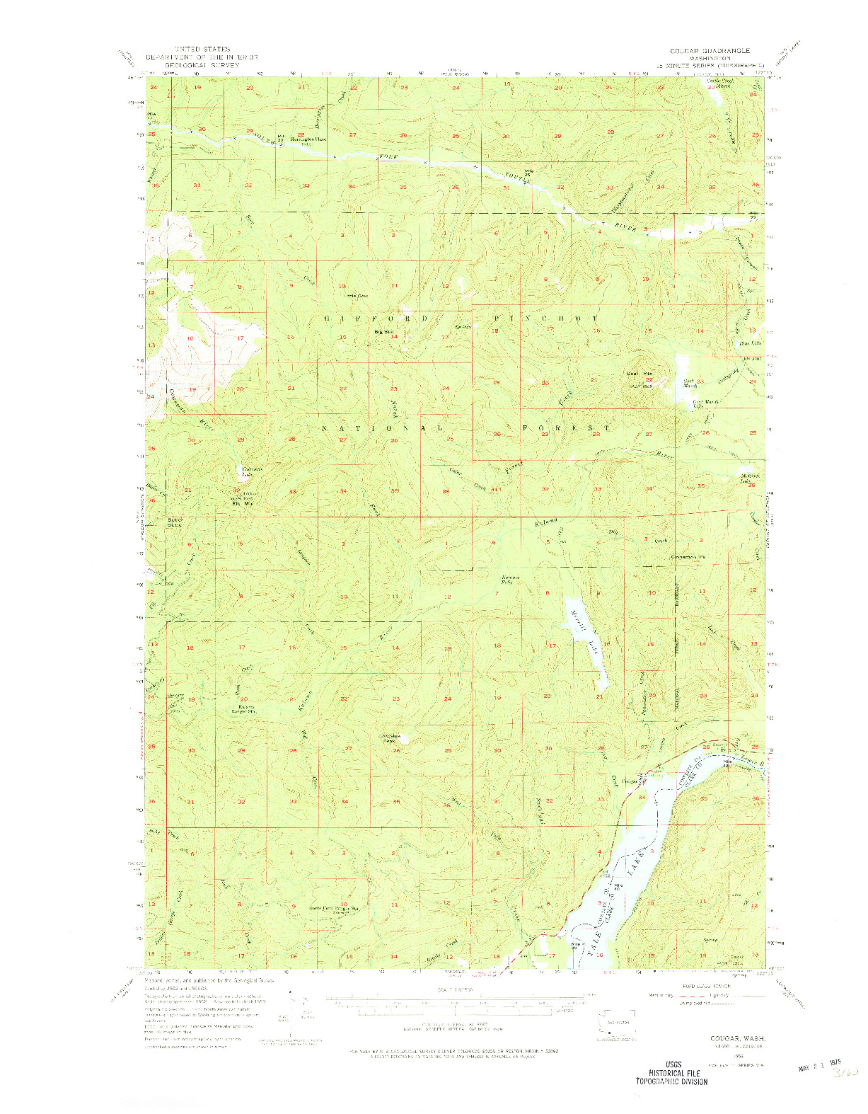 USGS 1:62500-SCALE QUADRANGLE FOR COUGAR, WA 1953